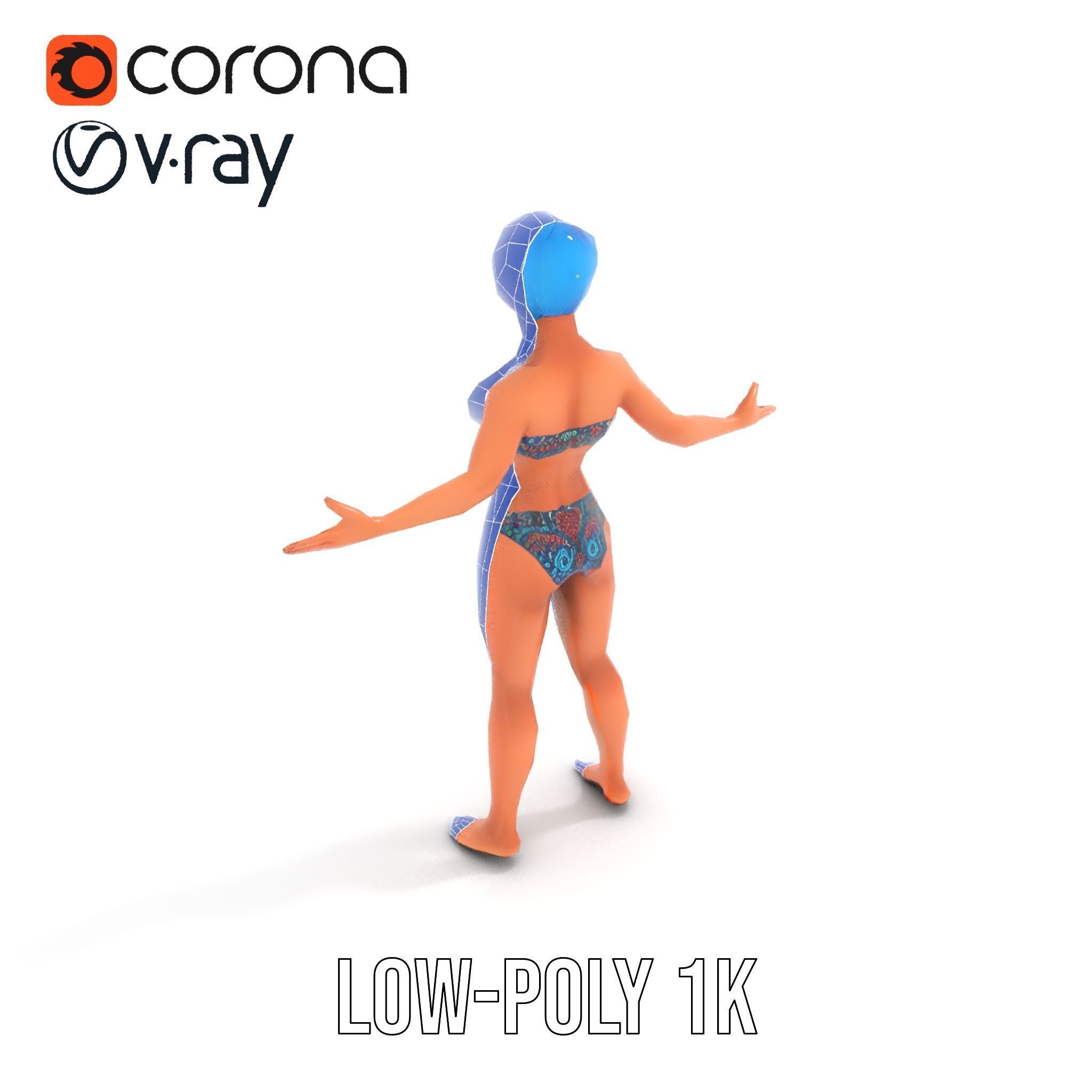 Bluehaired Bikini Character Rigged and Animated D Model Low-poly 3D model_27