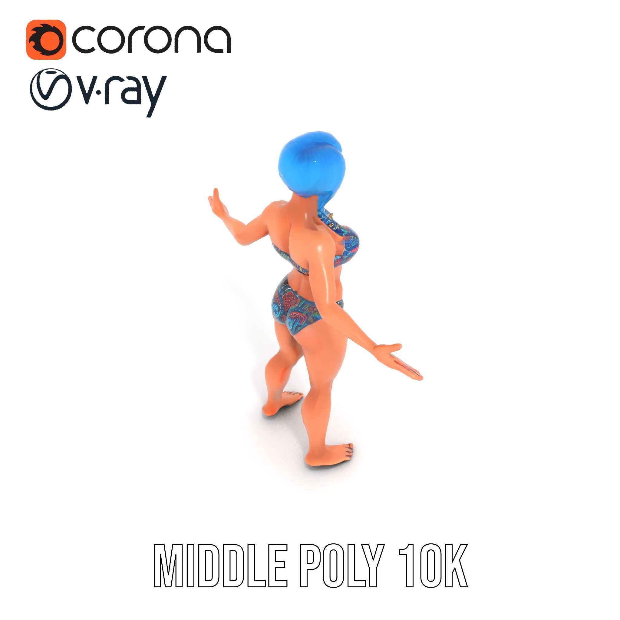 Bluehaired Bikini Character Rigged and Animated D Model Low-poly 3D model_13