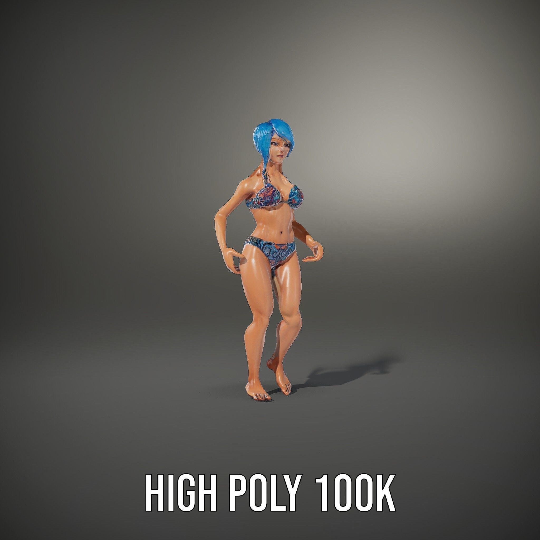 Bluehaired Bikini Character Rigged and Animated D Model Low-poly 3D model_12