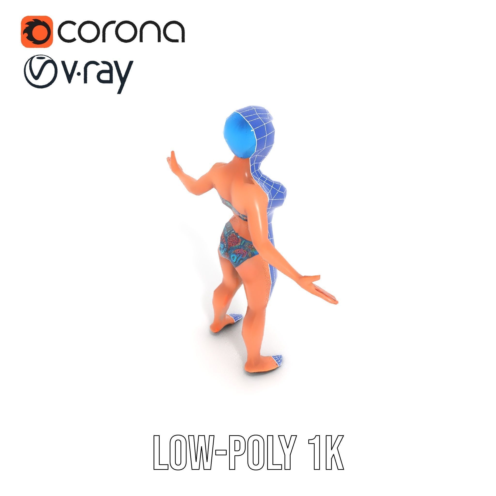 Bluehaired Bikini Character Rigged and Animated D Model Low-poly 3D model_14