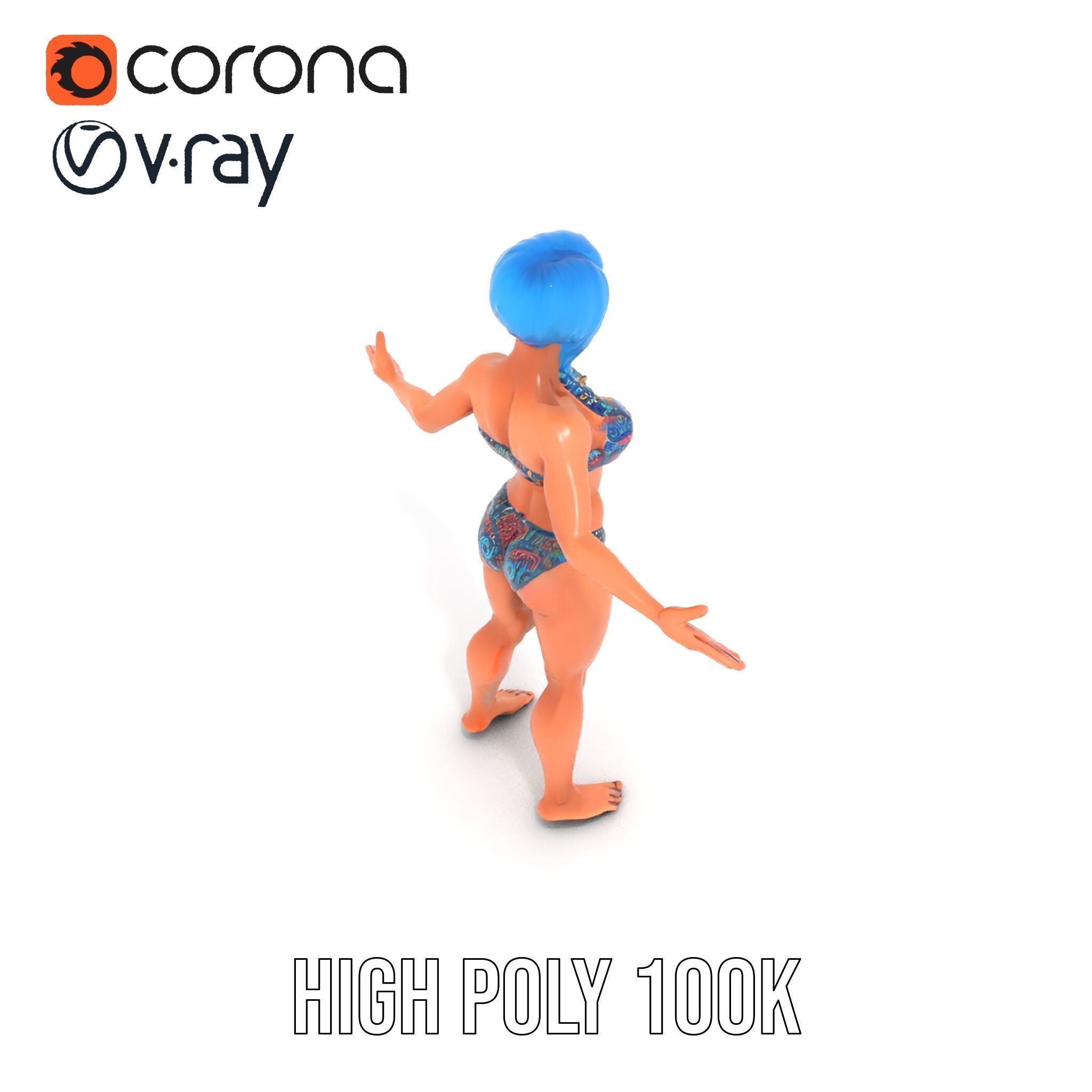 Bluehaired Bikini Character Rigged and Animated D Model Low-poly 3D model_28