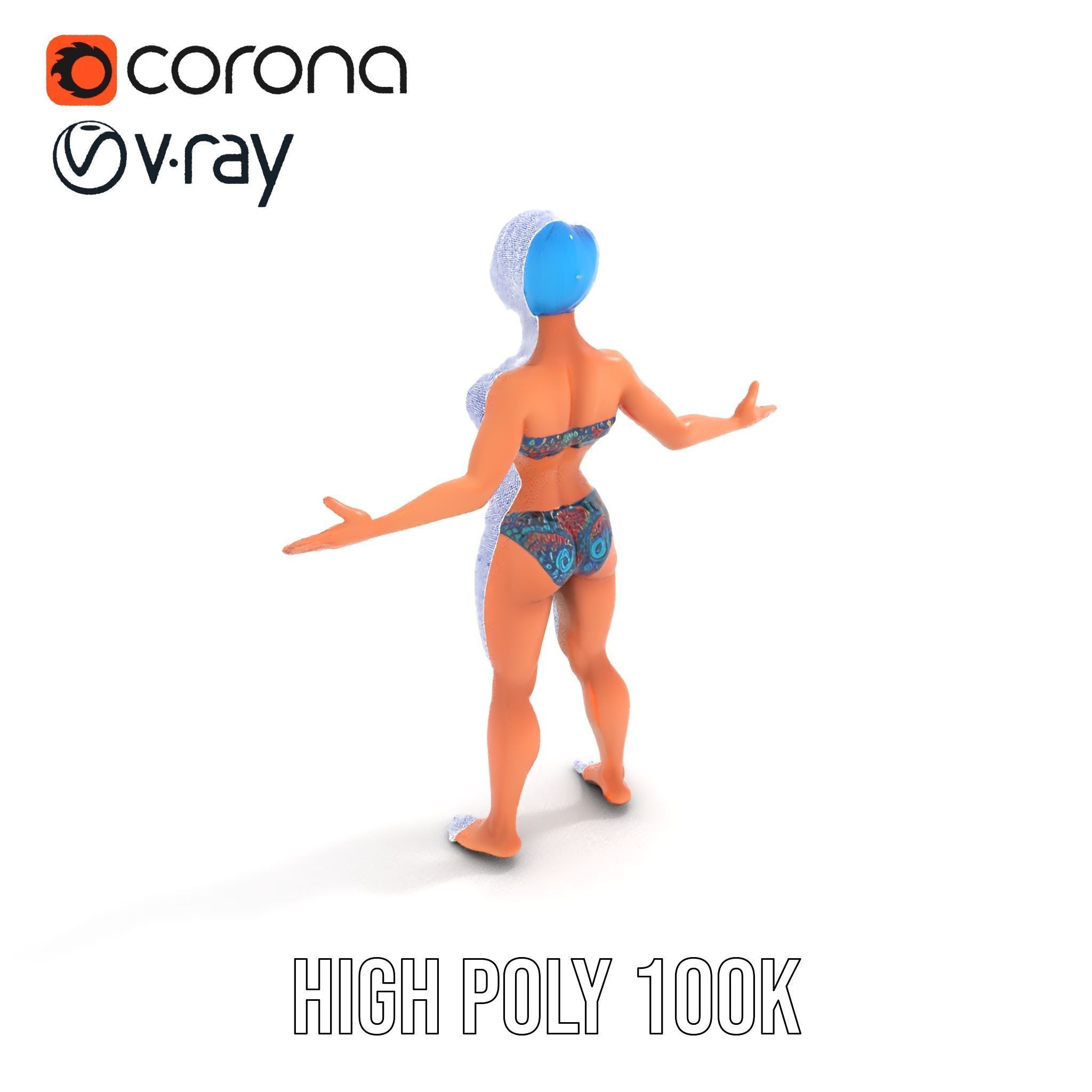 Bluehaired Bikini Character Rigged and Animated D Model Low-poly 3D model_22