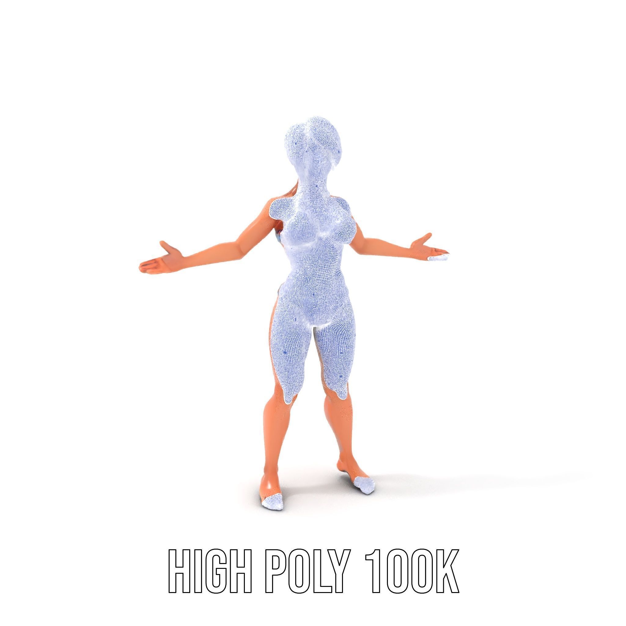 Bluehaired Bikini Character Rigged and Animated D Model Low-poly 3D model_4