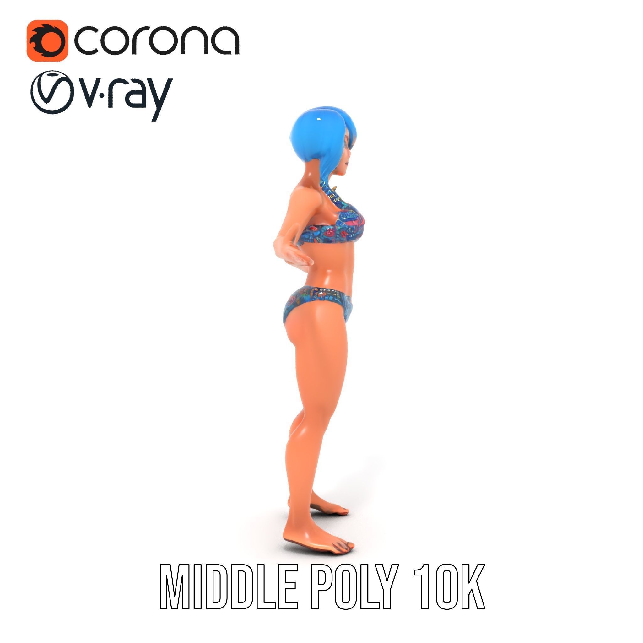 Bluehaired Bikini Character Rigged and Animated D Model Low-poly 3D model_20