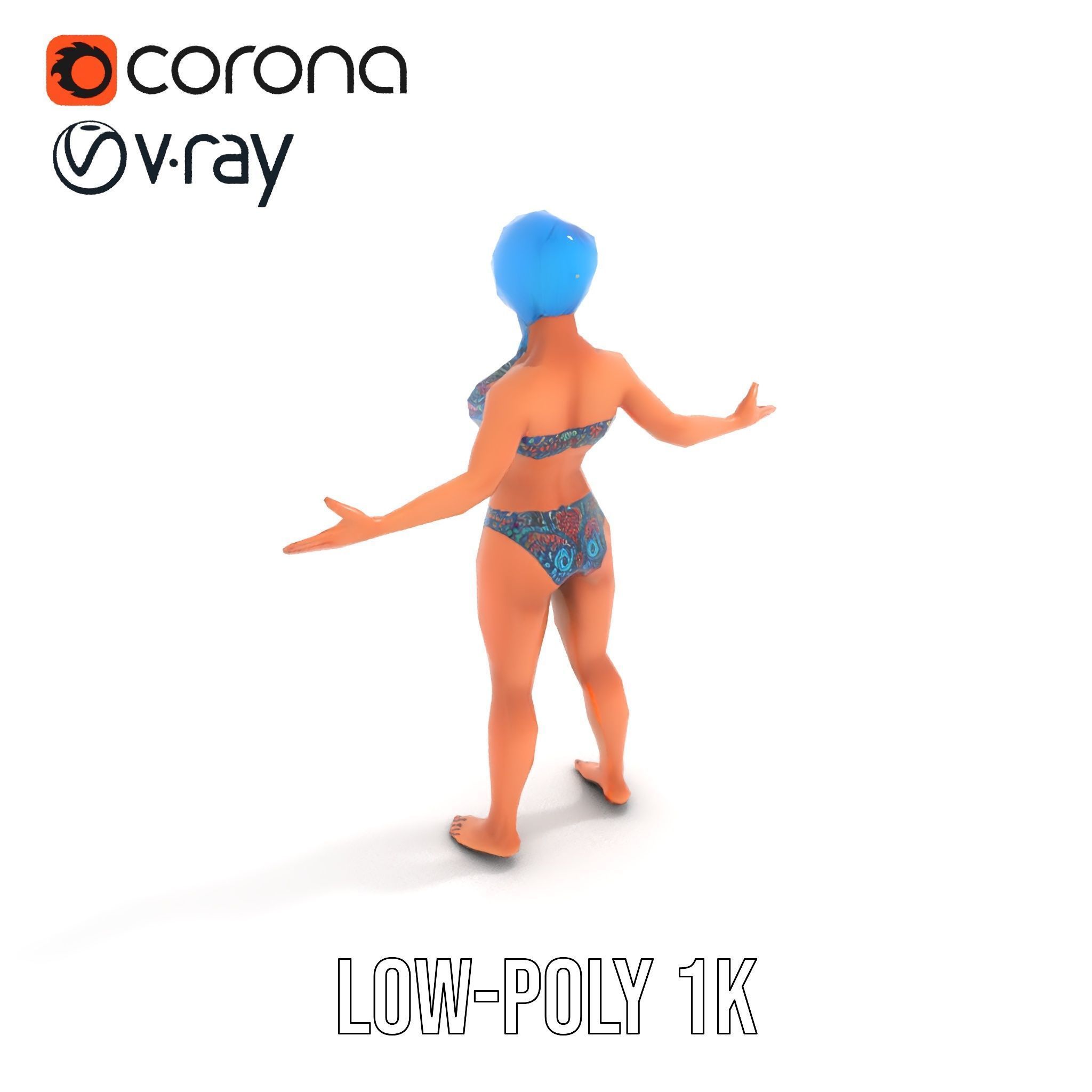 Bluehaired Bikini Character Rigged and Animated D Model Low-poly 3D model_7