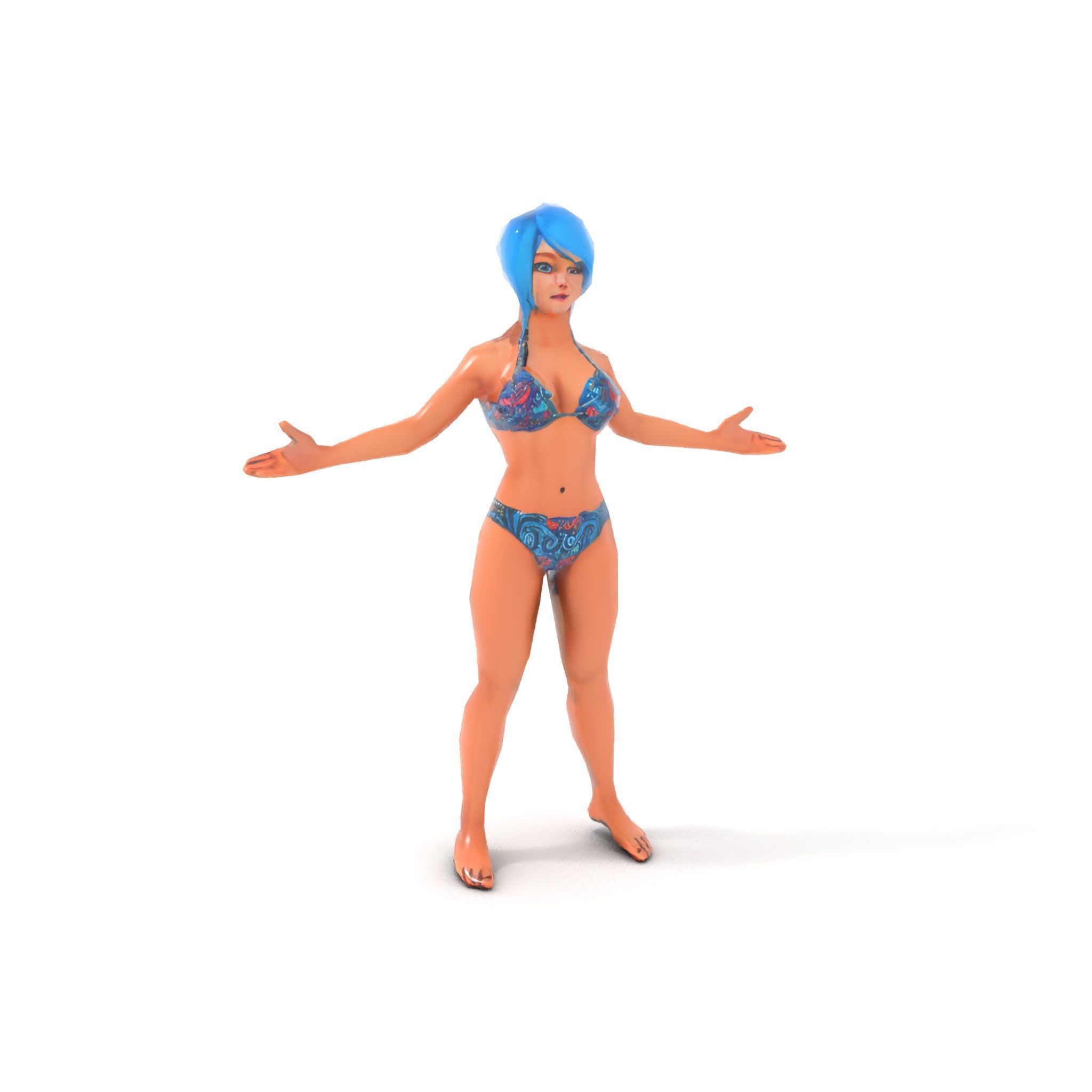 Bluehaired Bikini Character Rigged and Animated D Model Low-poly 3D model_24
