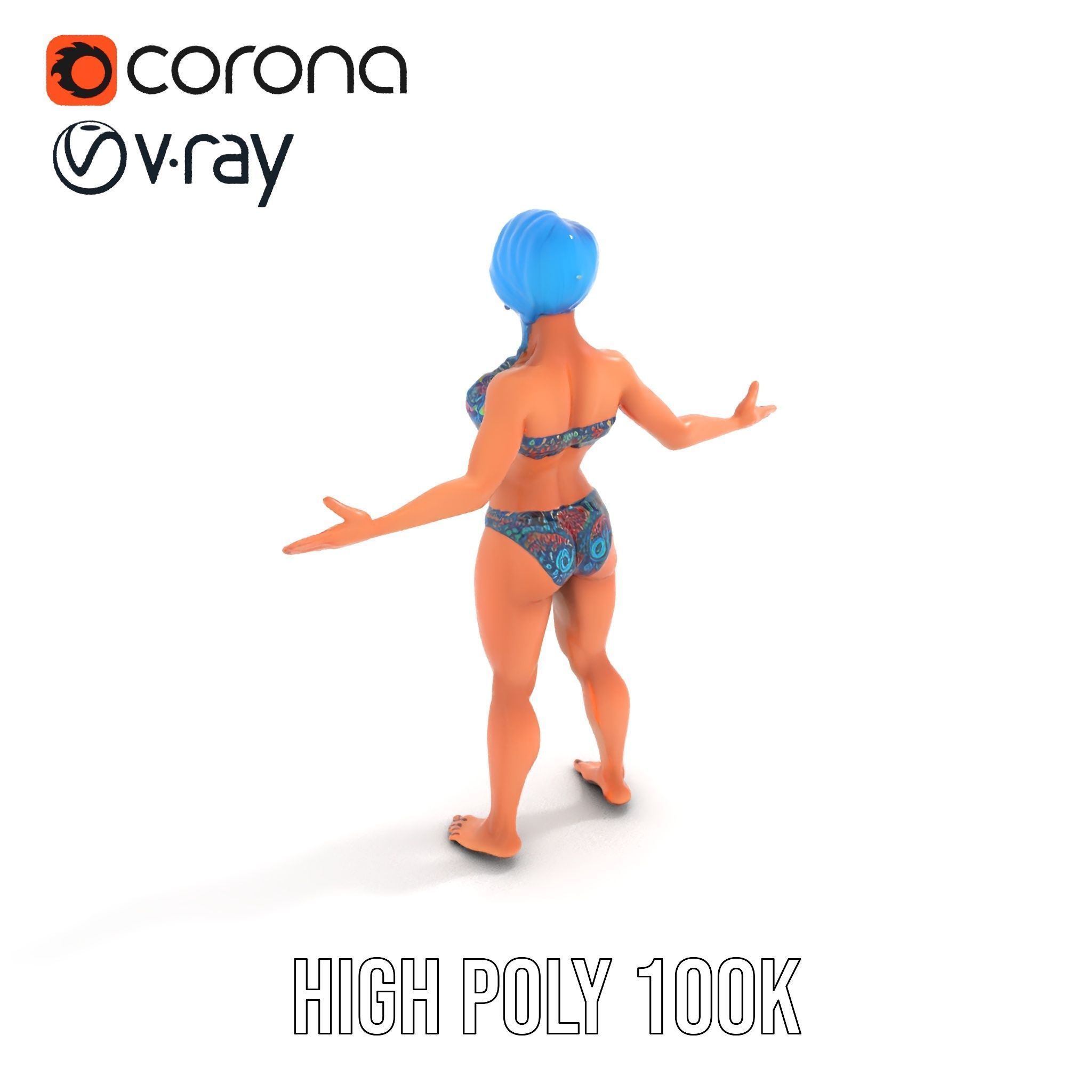 Bluehaired Bikini Character Rigged and Animated D Model Low-poly 3D model_17