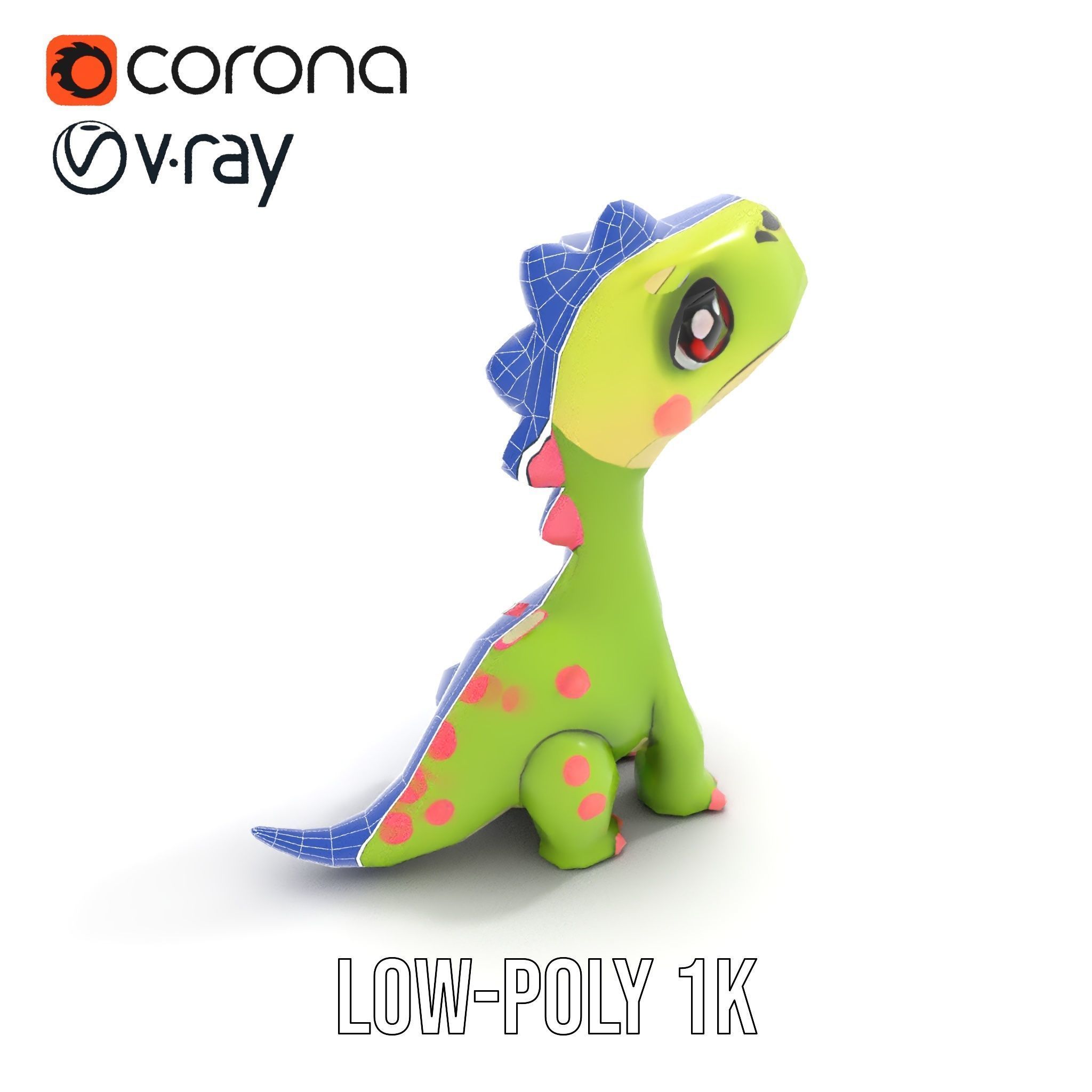 Cute Dinosaur Character Model Pack for Animation and Games Low-poly 3D model_19