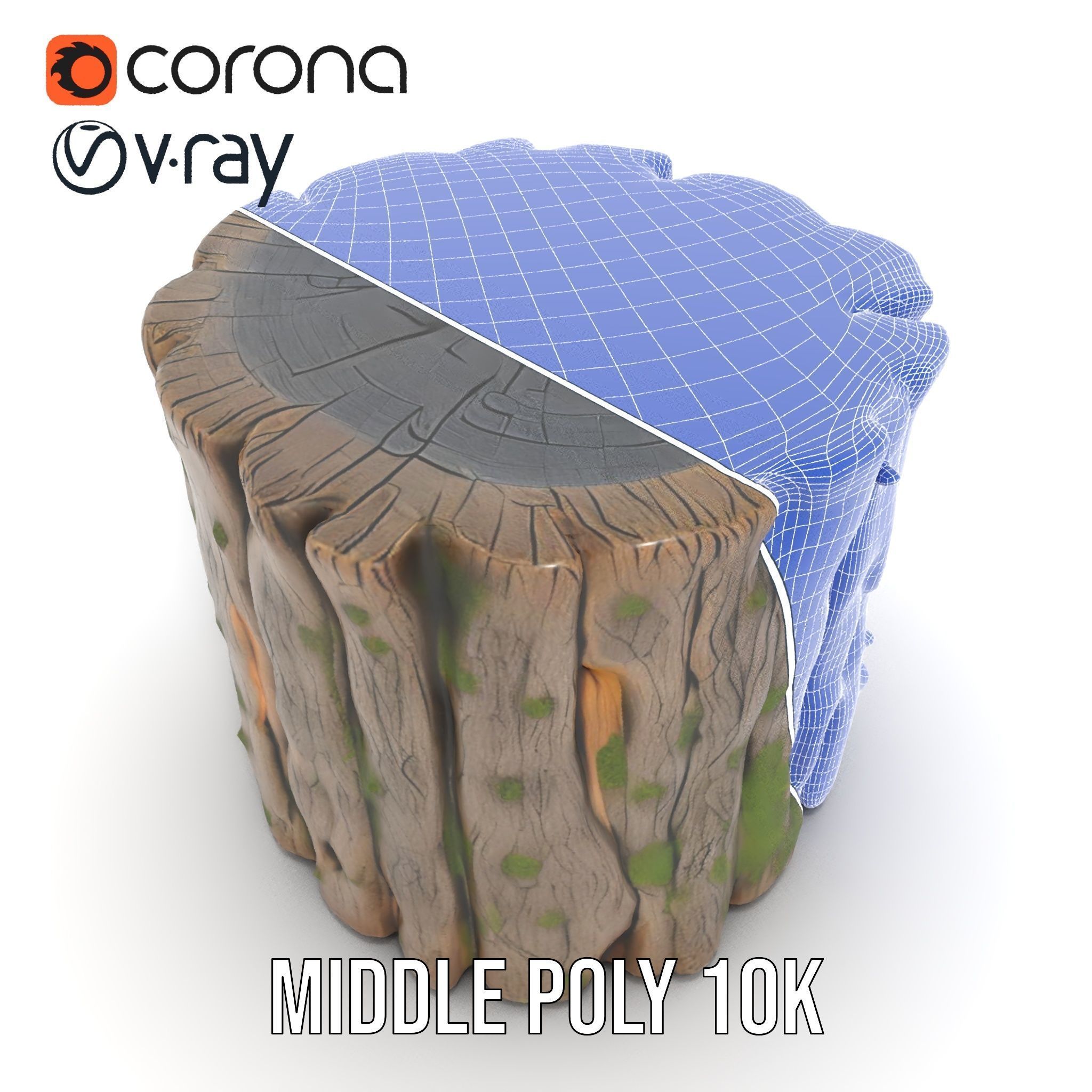 Mossy Tree Stump with Hollow Cavities Model Pack Low-poly 3D model_26