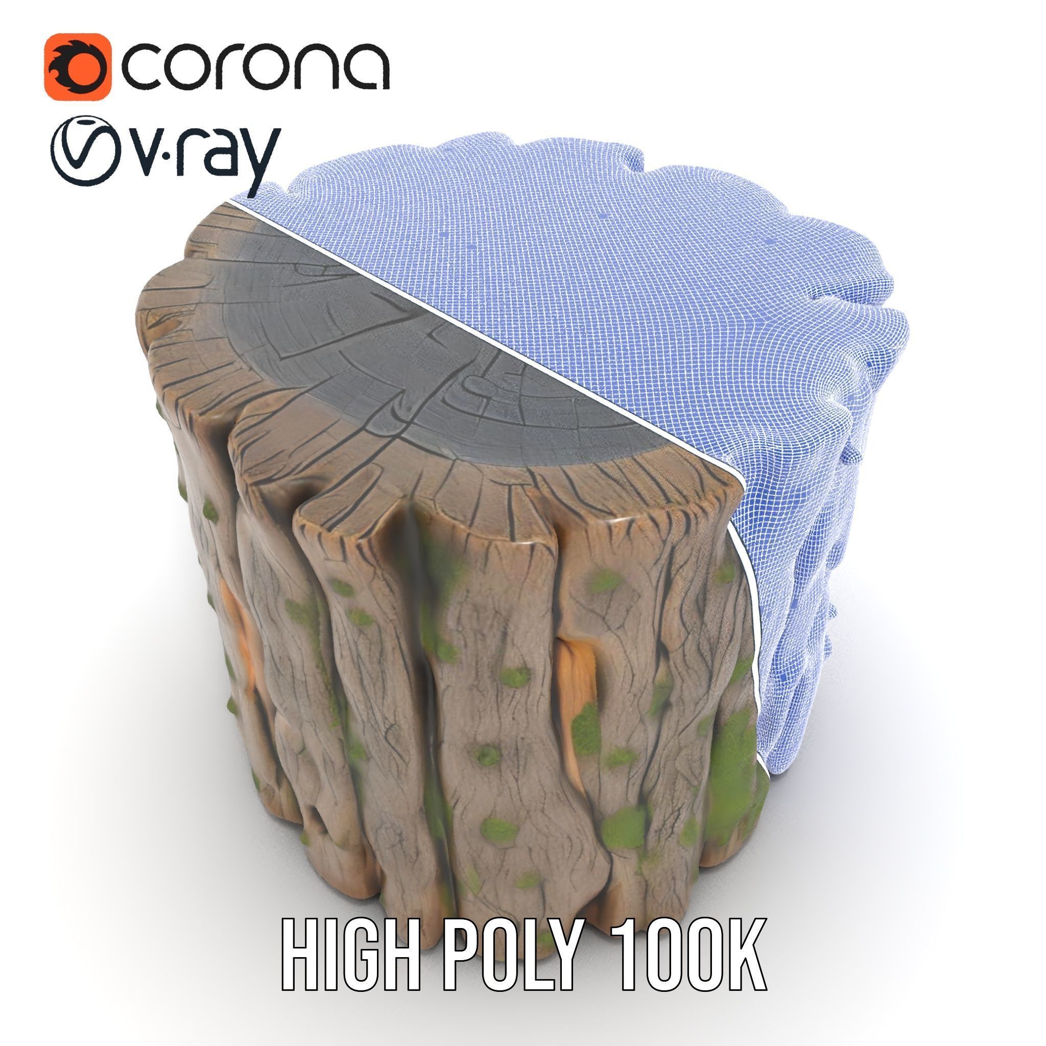 Mossy Tree Stump with Hollow Cavities Model Pack Low-poly 3D model_33