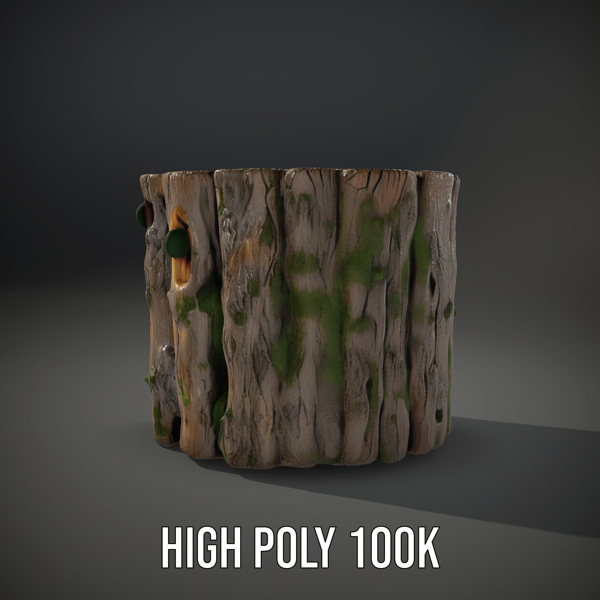 Mossy Tree Stump with Hollow Cavities Model Pack Low-poly 3D model_8