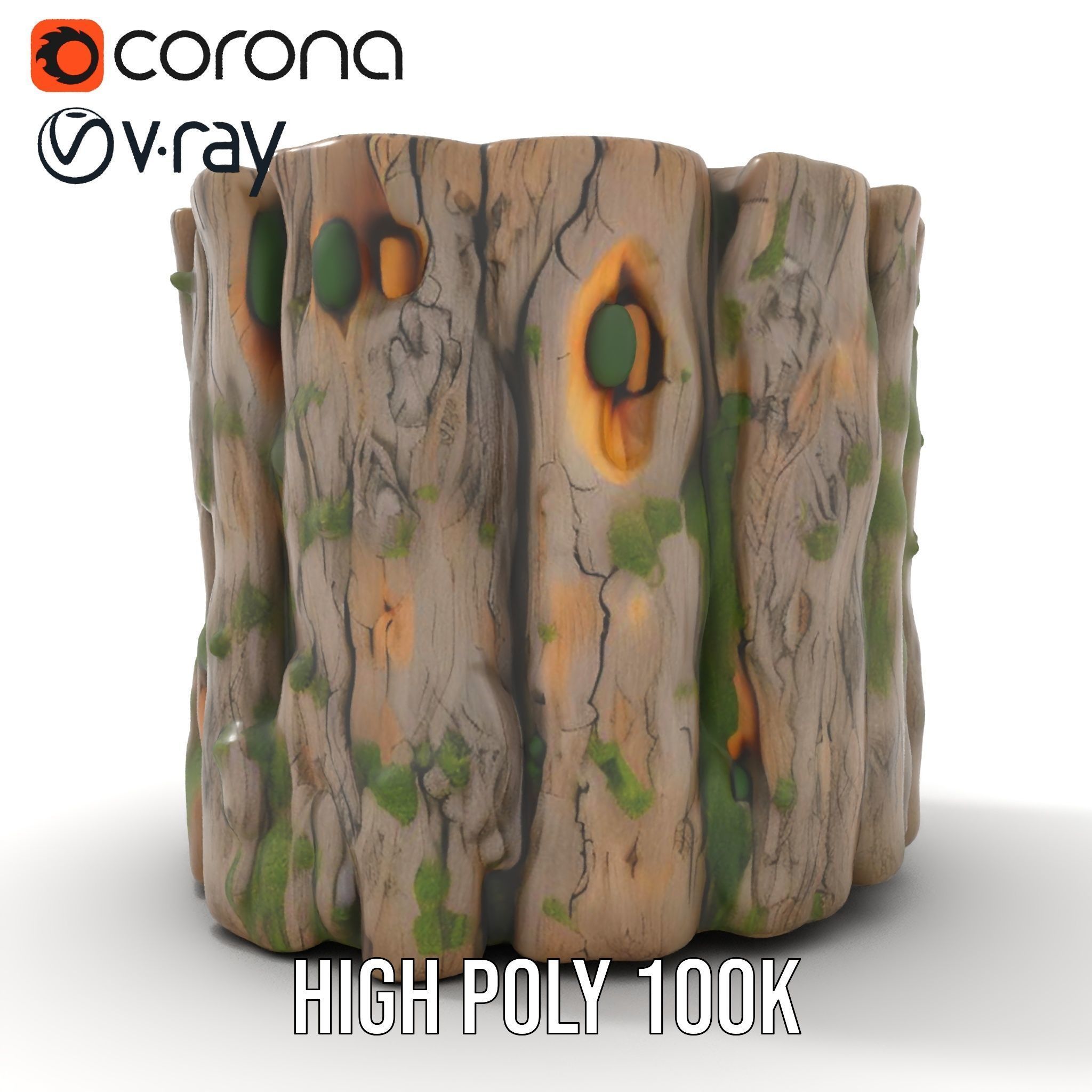 Mossy Tree Stump with Hollow Cavities Model Pack Low-poly 3D model_20