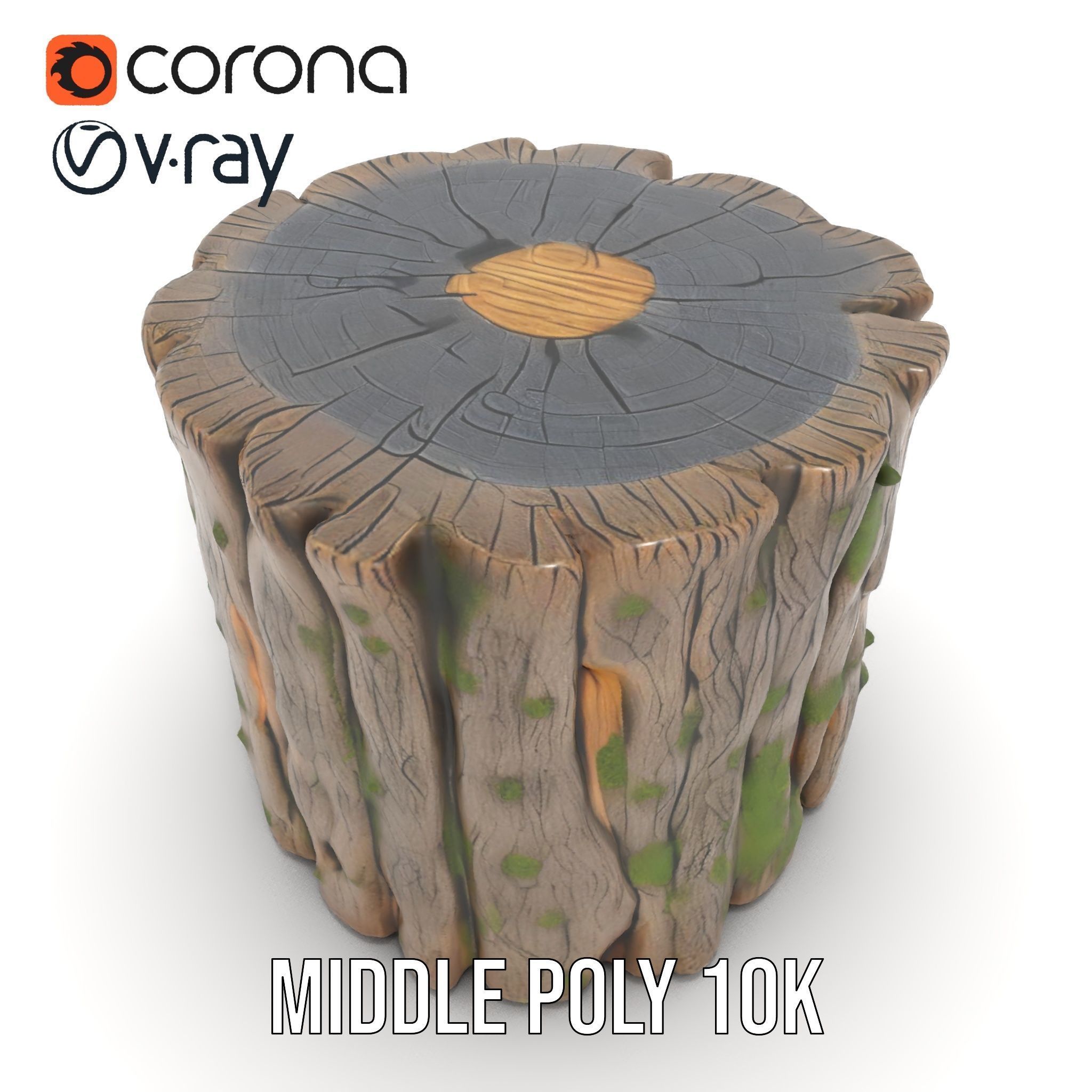 Mossy Tree Stump with Hollow Cavities Model Pack Low-poly 3D model_16