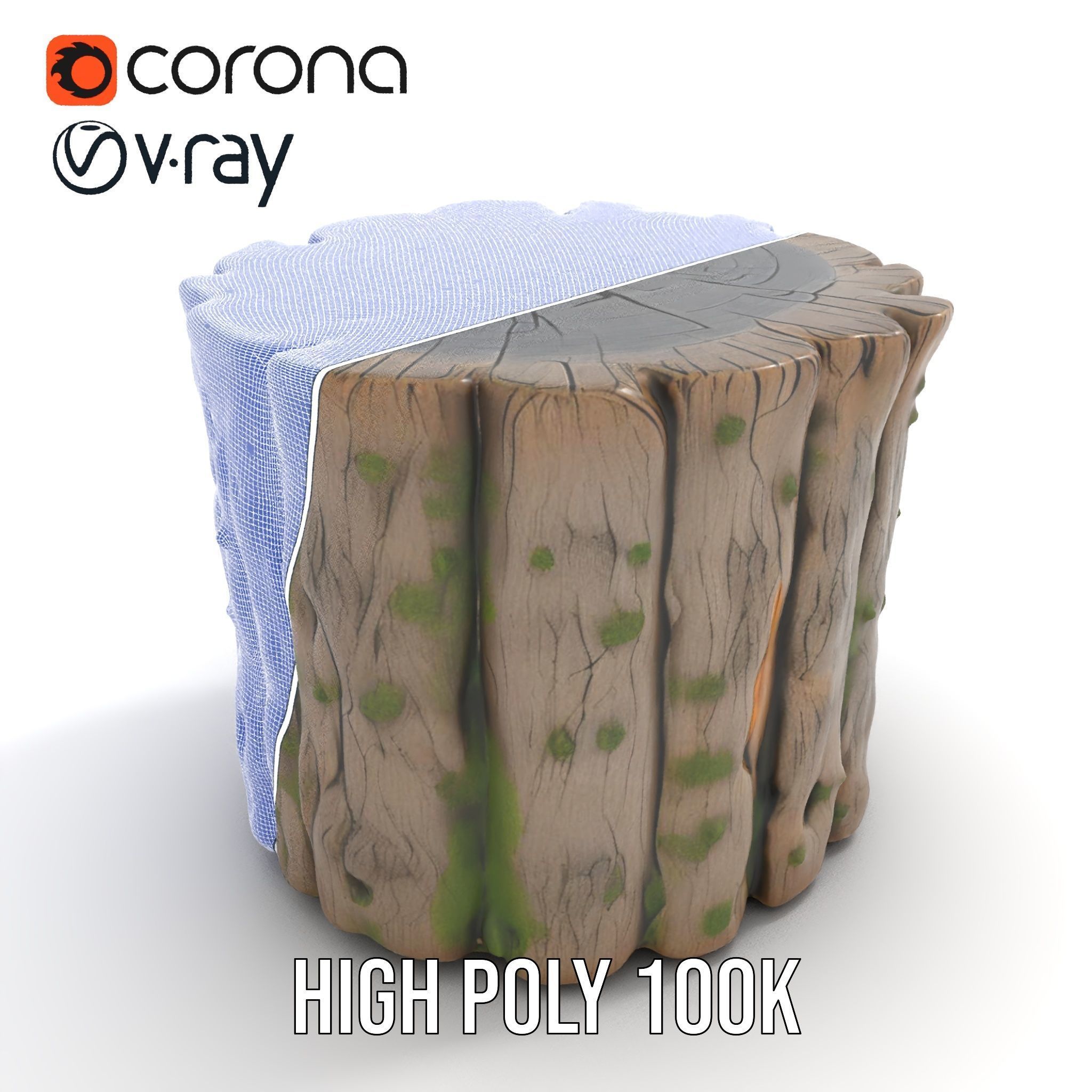 Mossy Tree Stump with Hollow Cavities Model Pack Low-poly 3D model_28