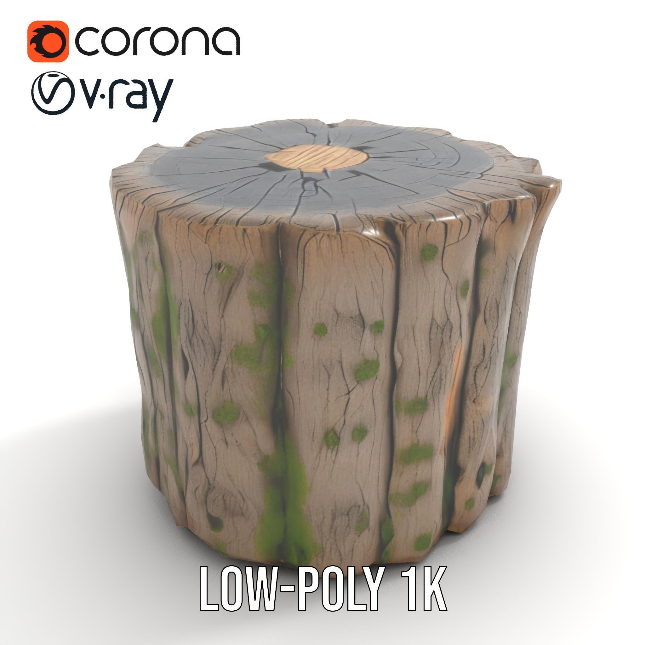 Mossy Tree Stump with Hollow Cavities Model Pack Low-poly 3D model_27
