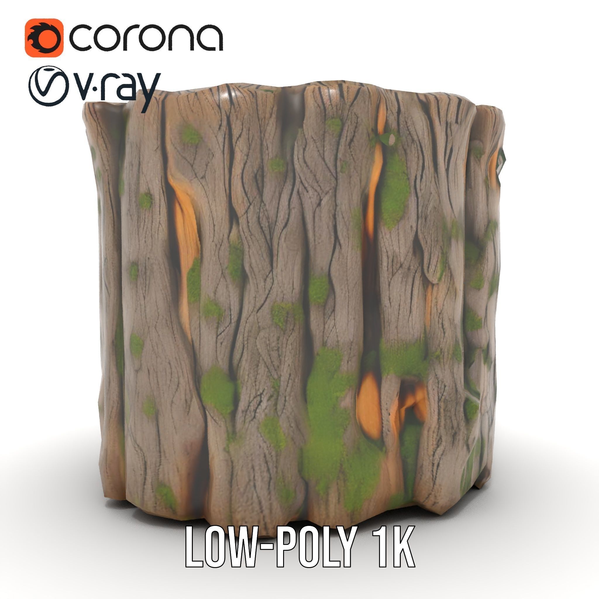 Mossy Tree Stump with Hollow Cavities Model Pack Low-poly 3D model_9