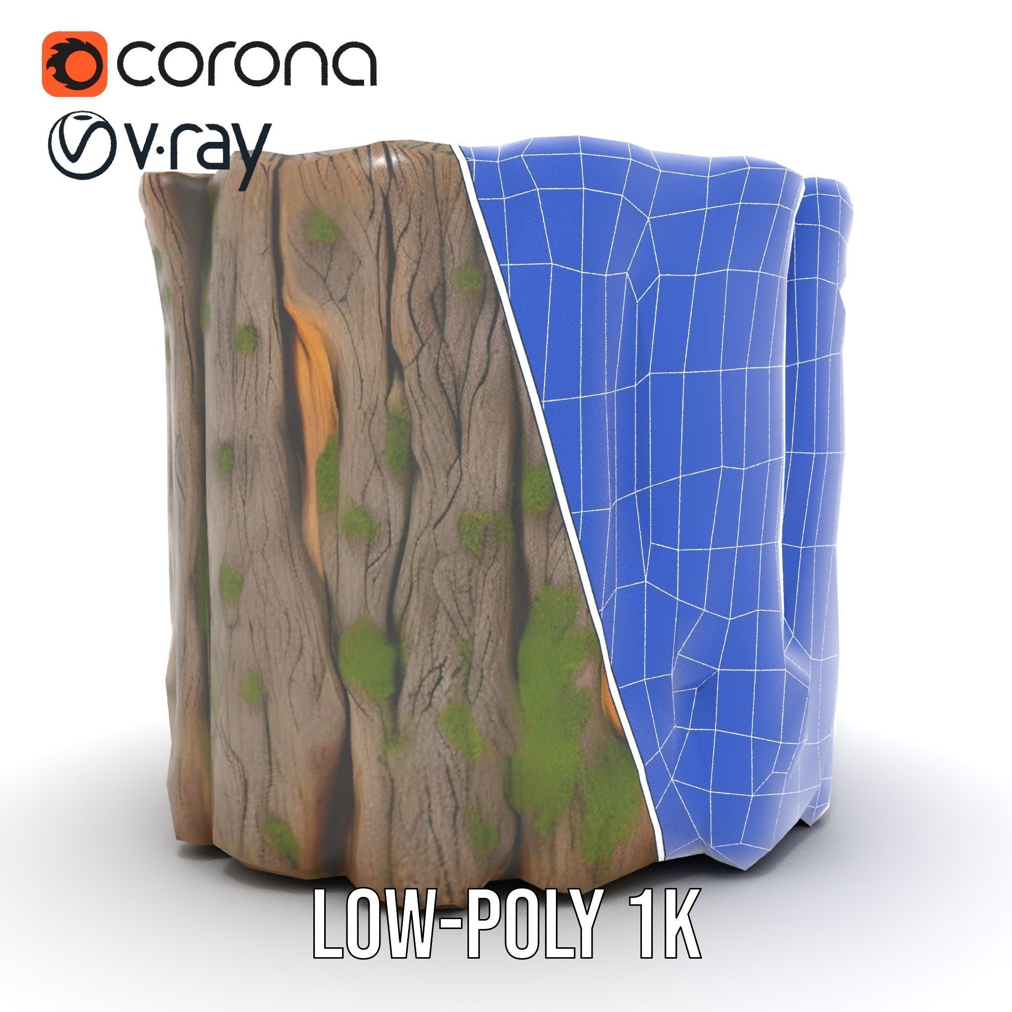 Mossy Tree Stump with Hollow Cavities Model Pack Low-poly 3D model_30