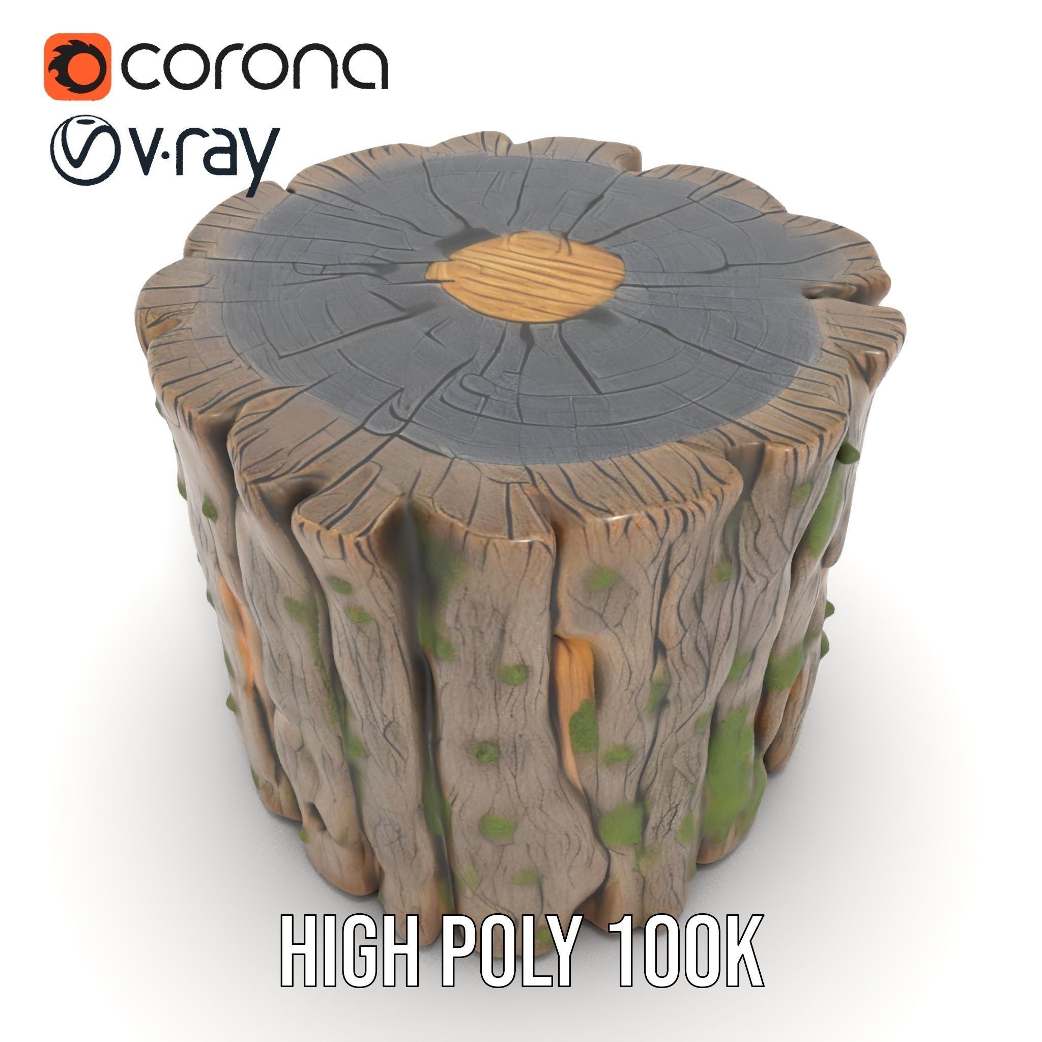Mossy Tree Stump with Hollow Cavities Model Pack Low-poly 3D model_31
