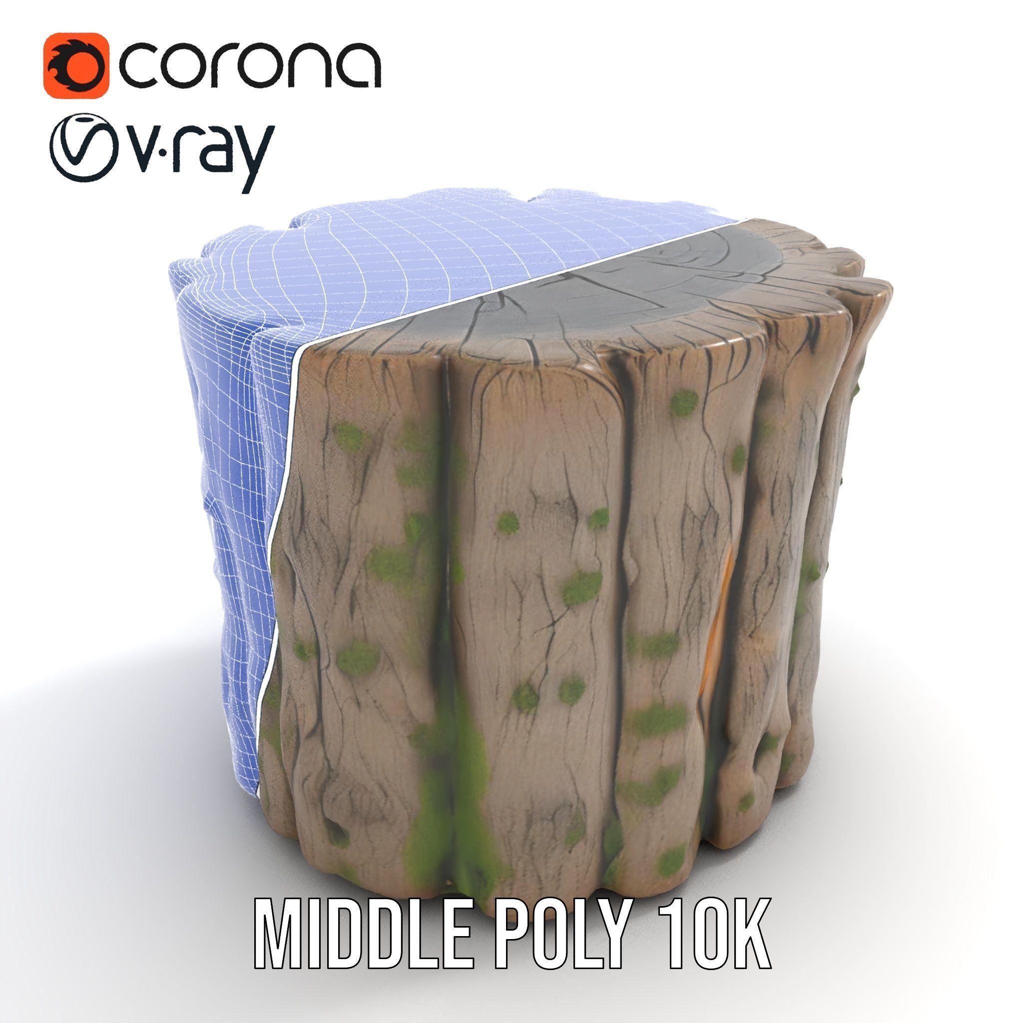 Mossy Tree Stump with Hollow Cavities Model Pack Low-poly 3D model_24