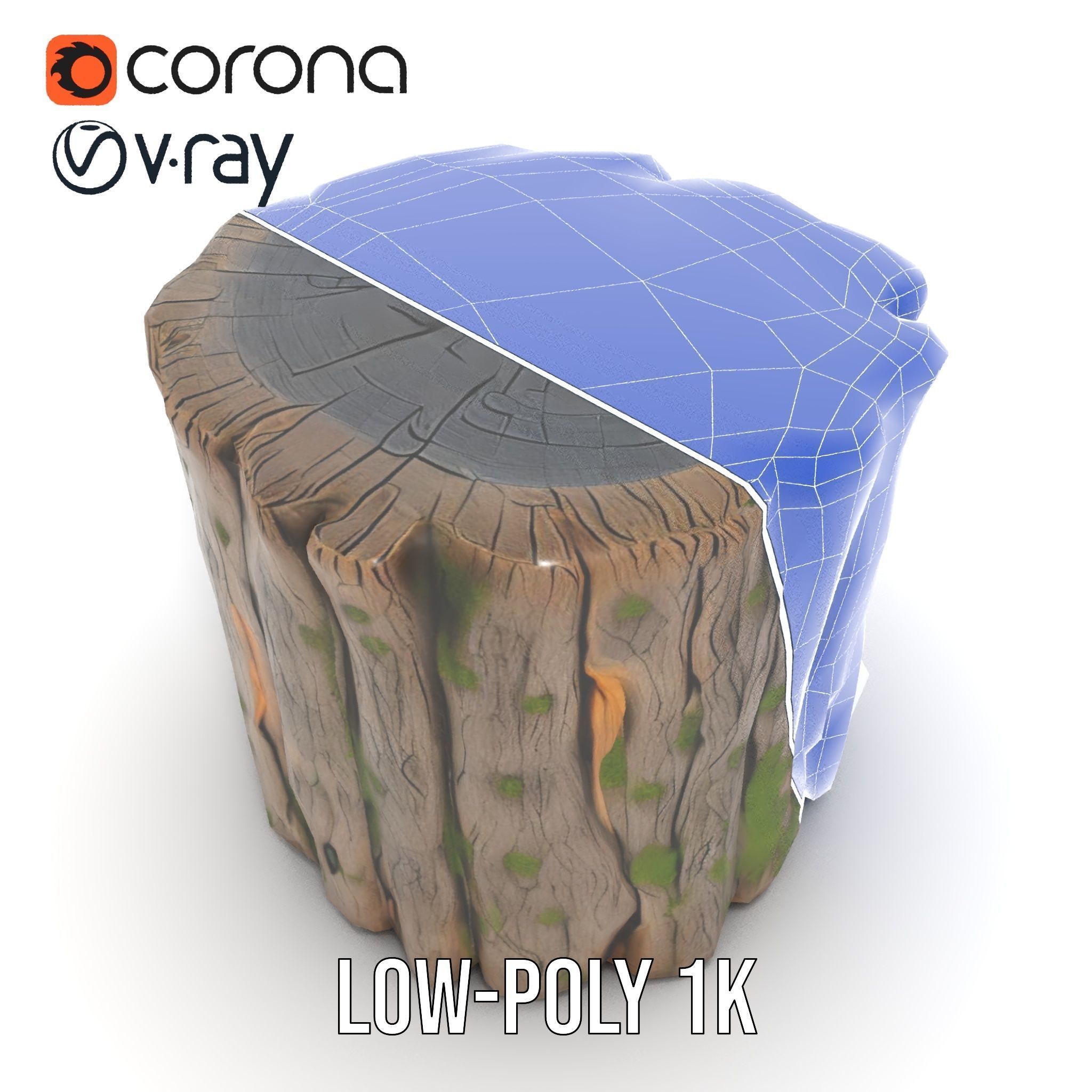 Mossy Tree Stump with Hollow Cavities Model Pack Low-poly 3D model_12