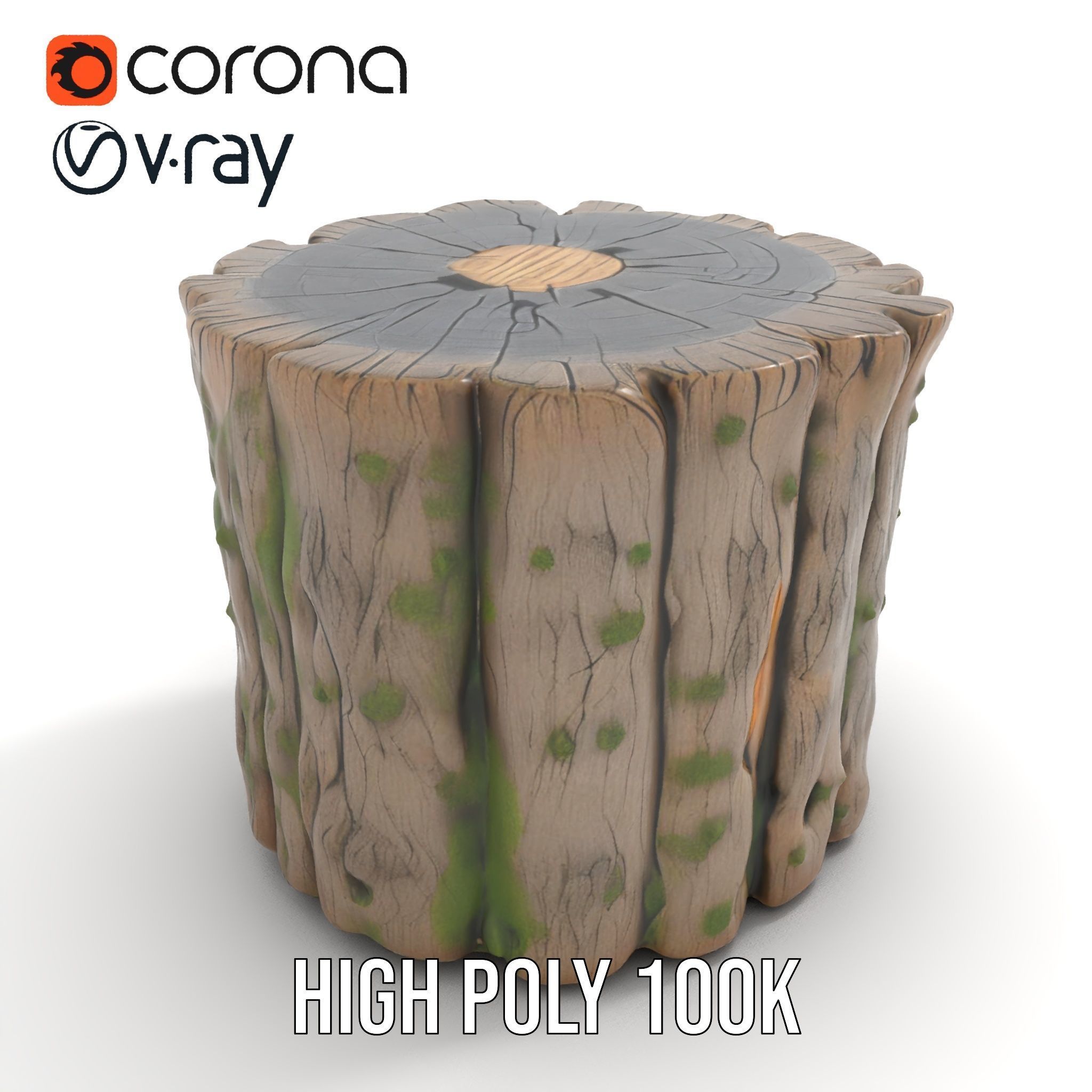 Mossy Tree Stump with Hollow Cavities Model Pack Low-poly 3D model_15