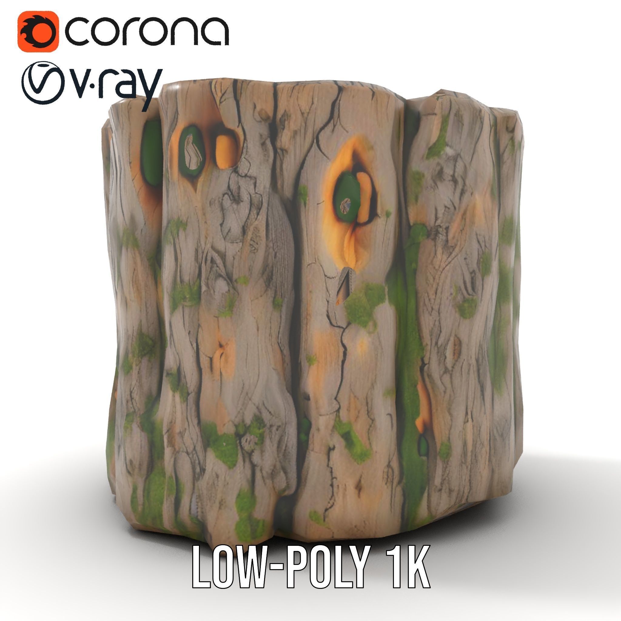 Mossy Tree Stump with Hollow Cavities Model Pack Low-poly 3D model_17
