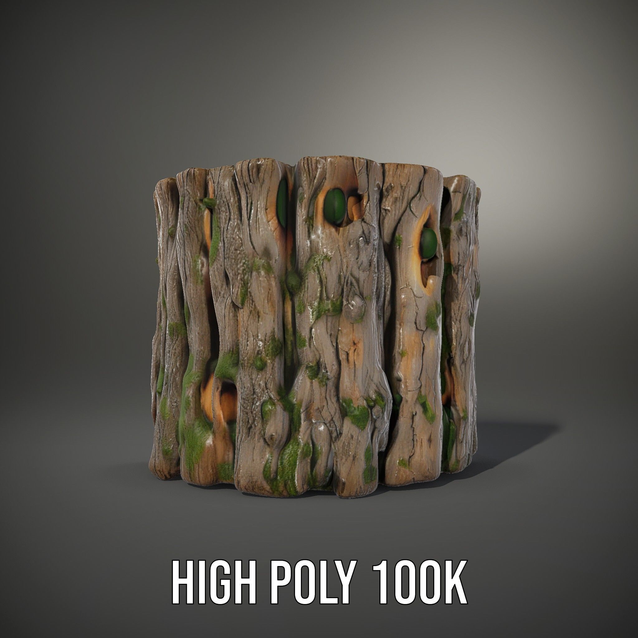 Mossy Tree Stump with Hollow Cavities Model Pack Low-poly 3D model_10