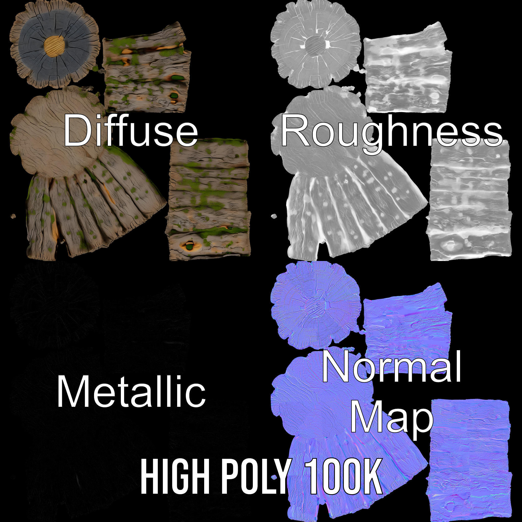 Mossy Tree Stump with Hollow Cavities Model Pack Low-poly 3D model_3