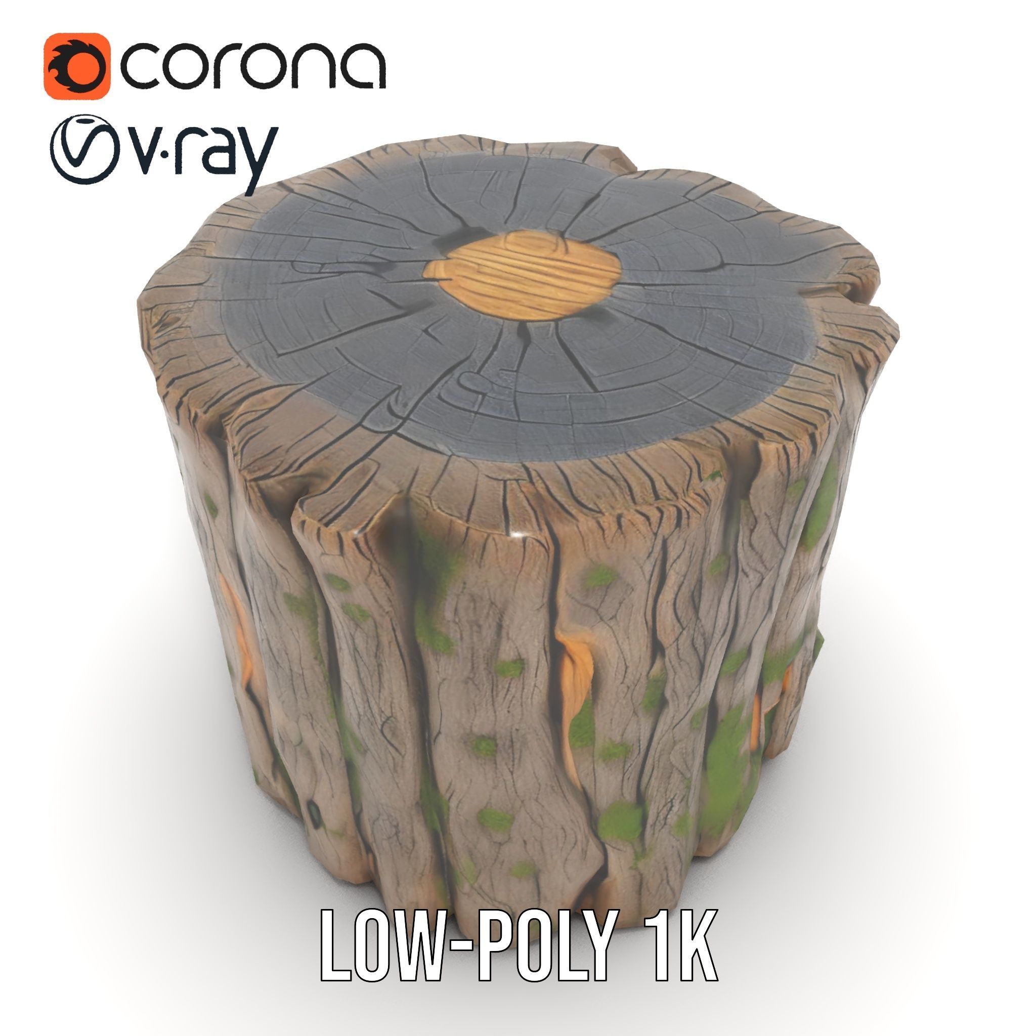 Mossy Tree Stump with Hollow Cavities Model Pack Low-poly 3D model_7
