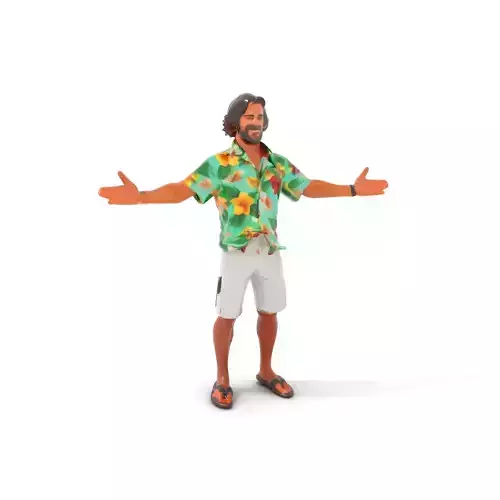 Casual Summer Guy in Hawaiian Shirt Rigged and Animated