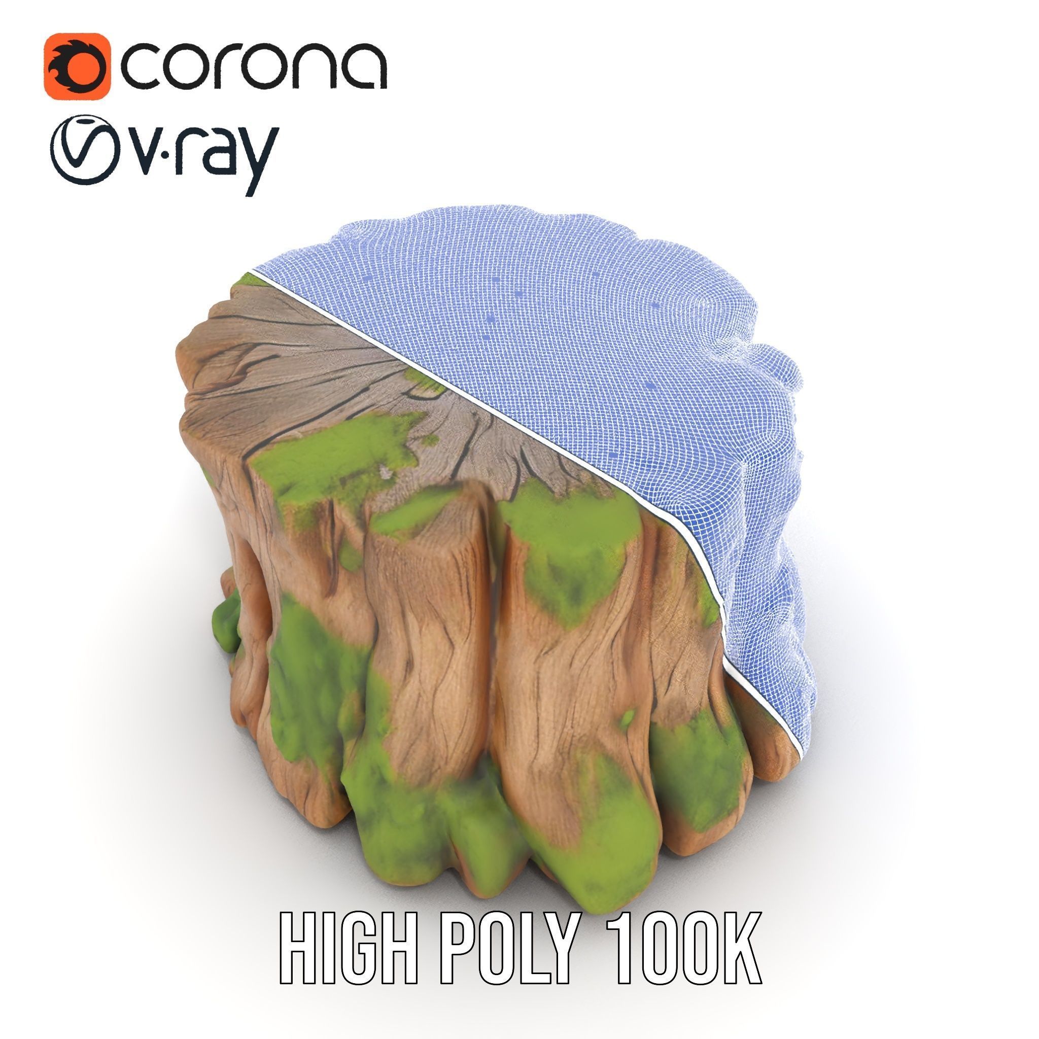 Tree Stump with Moss Model Pack Low-poly 3D model_34