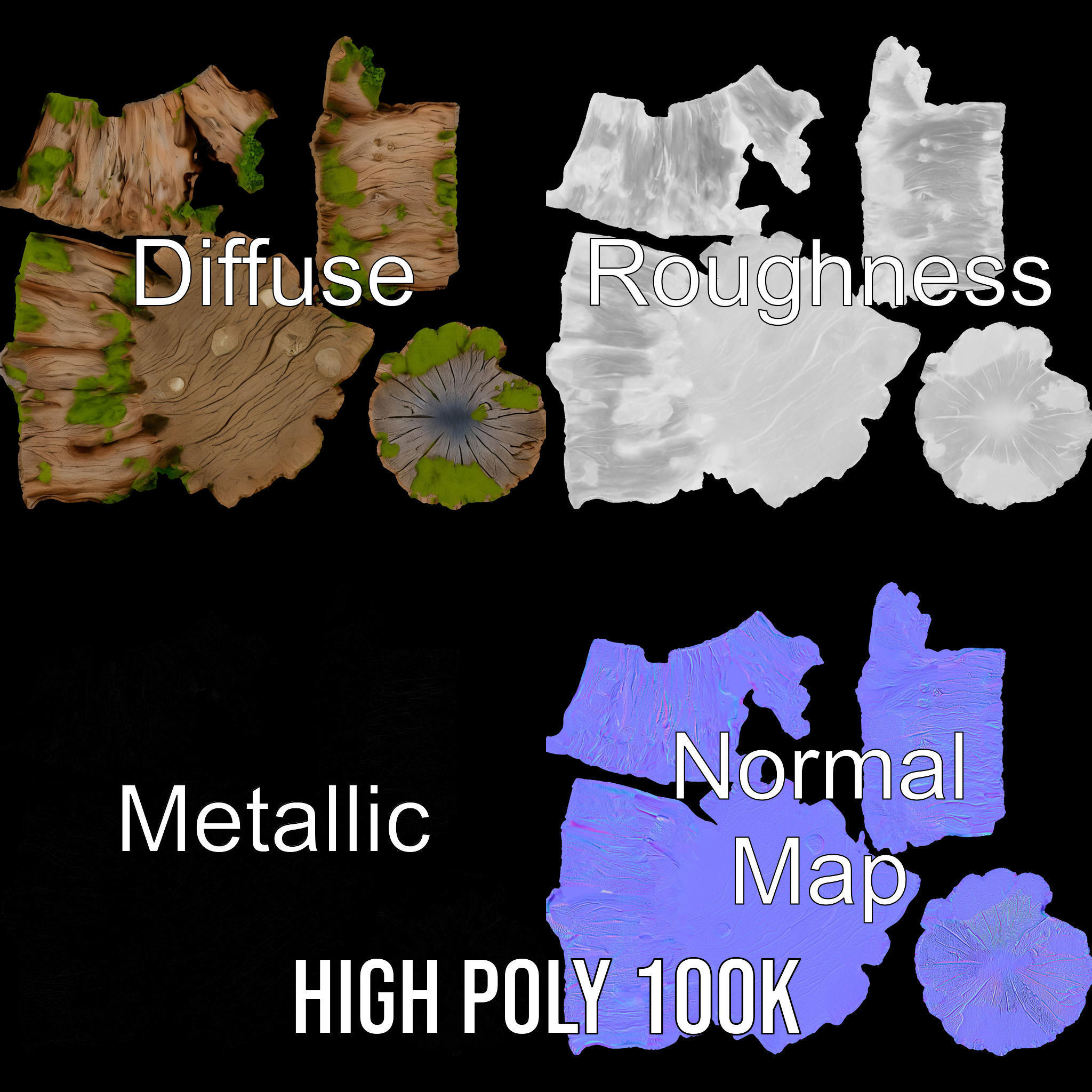 Tree Stump with Moss Model Pack Low-poly 3D model_3