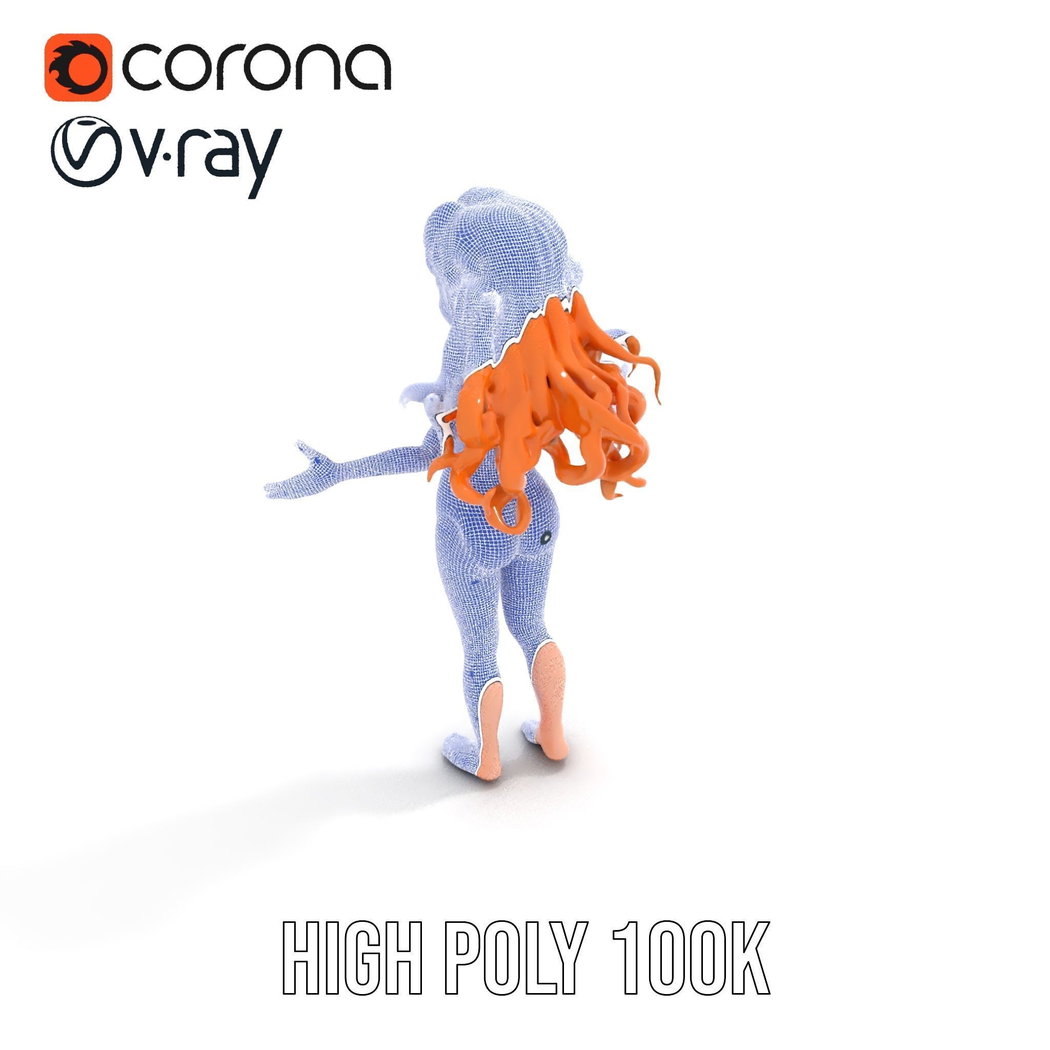 Animated Redhead Swimsuit Girl Rigged and Animated D Model Low-poly 3D model_36