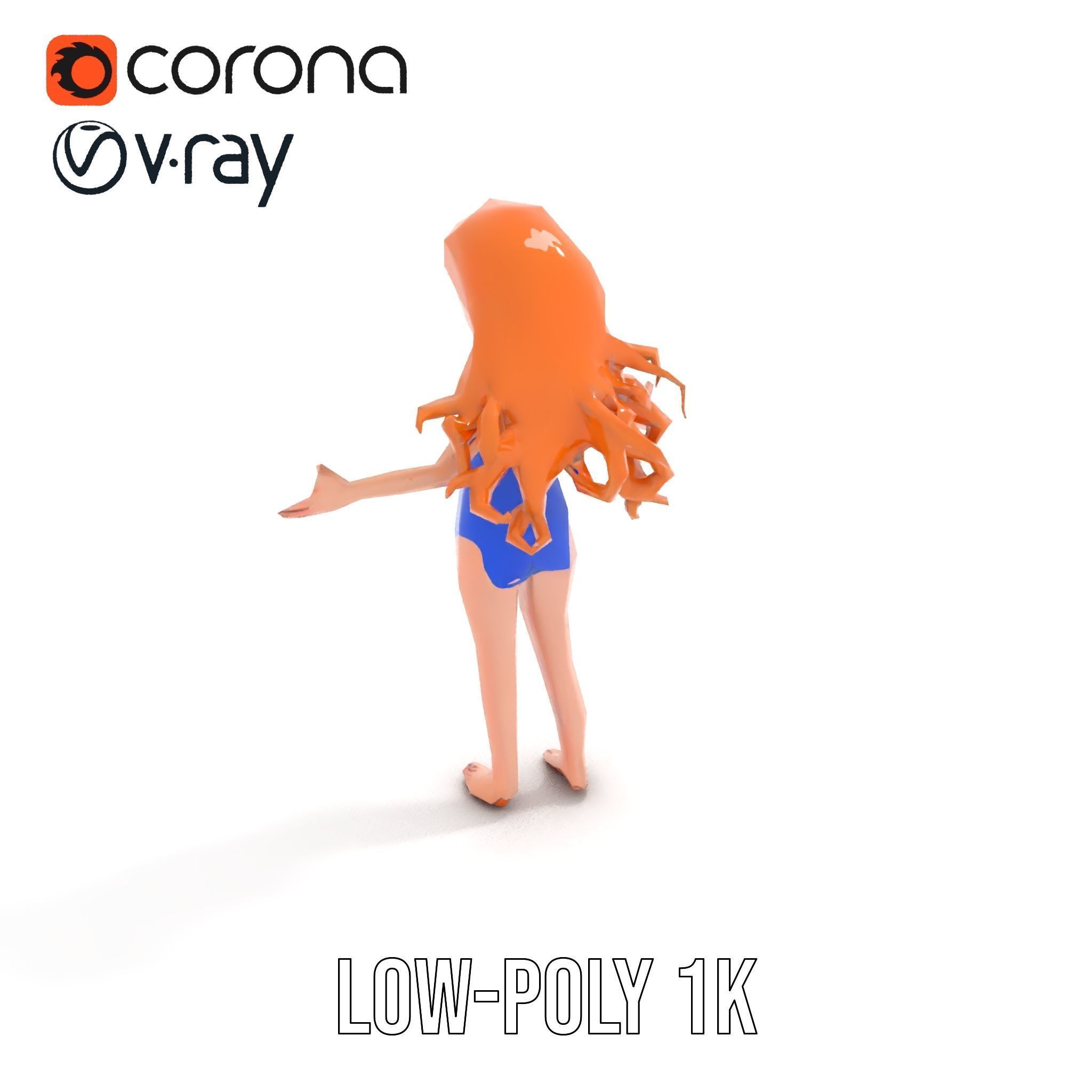 Animated Redhead Swimsuit Girl Rigged and Animated D Model Low-poly 3D model_7