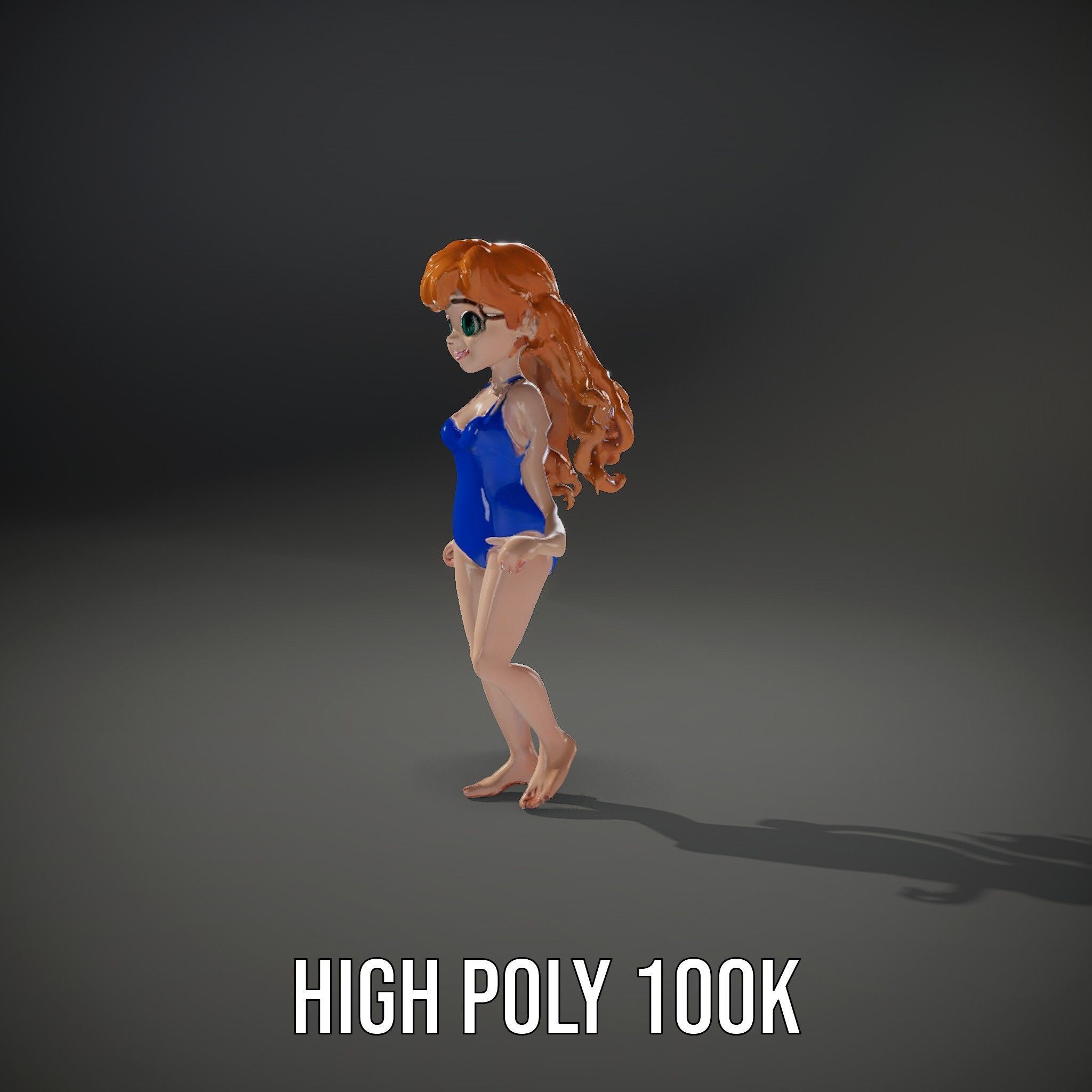 Animated Redhead Swimsuit Girl Rigged and Animated D Model Low-poly 3D model_12