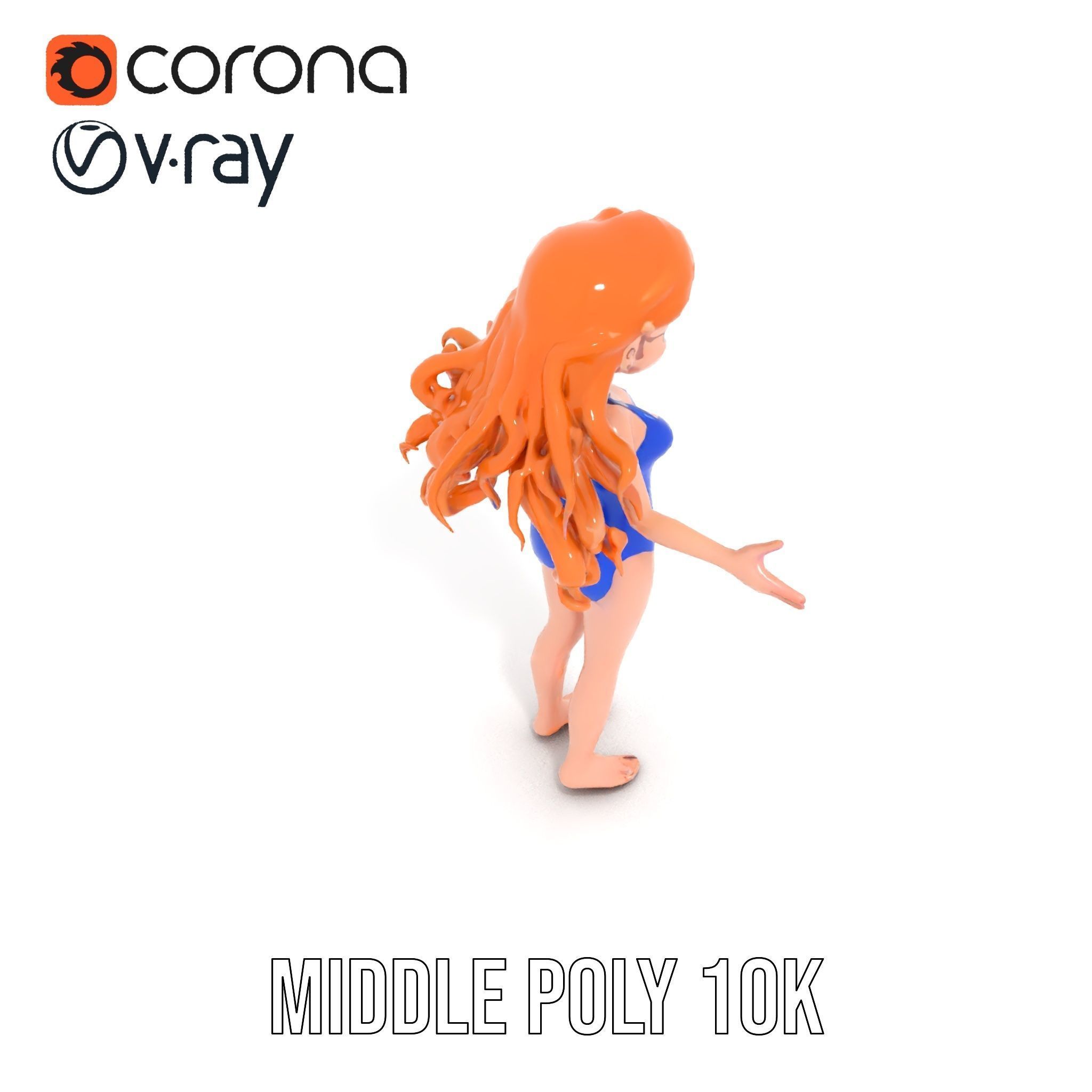 Animated Redhead Swimsuit Girl Rigged and Animated D Model Low-poly 3D model_18
