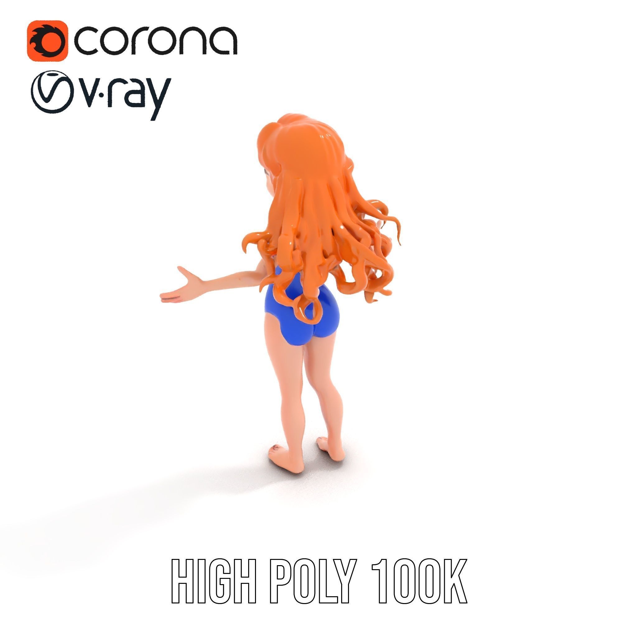 Animated Redhead Swimsuit Girl Rigged and Animated D Model Low-poly 3D model_15