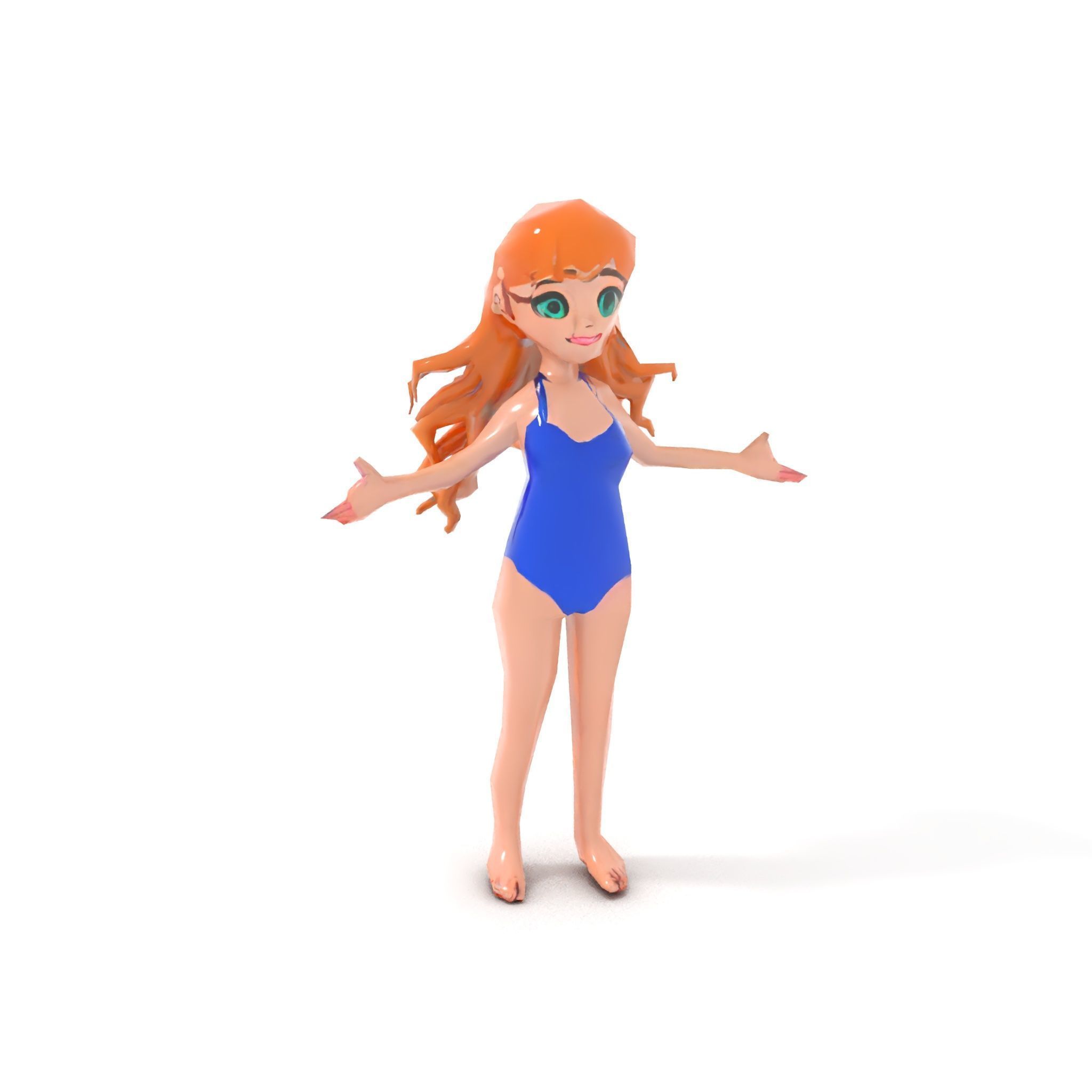 Animated Redhead Swimsuit Girl Rigged and Animated D Model Low-poly 3D model_14