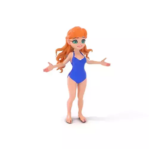 Animated Redhead Swimsuit Girl Rigged and Animated D Model Low-poly 3D model