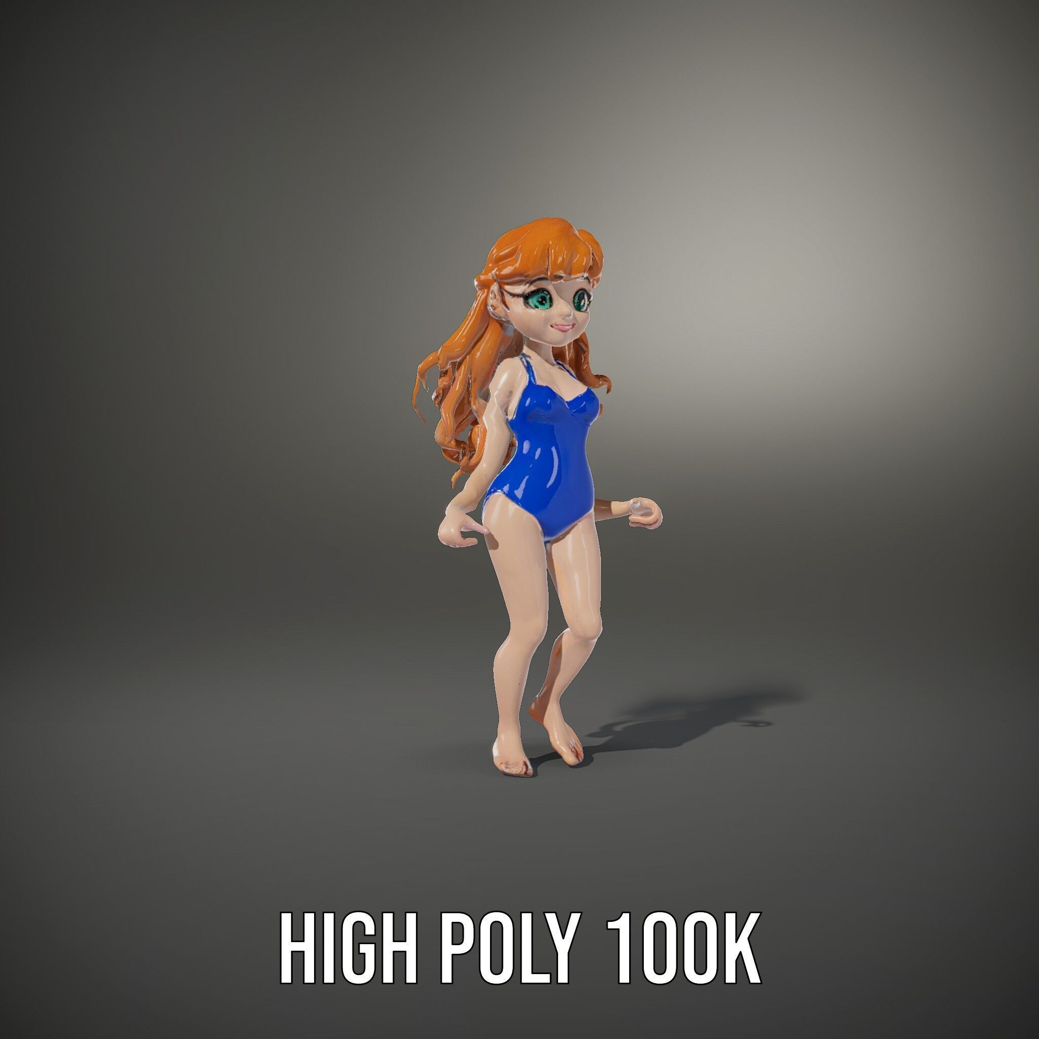 Animated Redhead Swimsuit Girl Rigged and Animated D Model Low-poly 3D model_8
