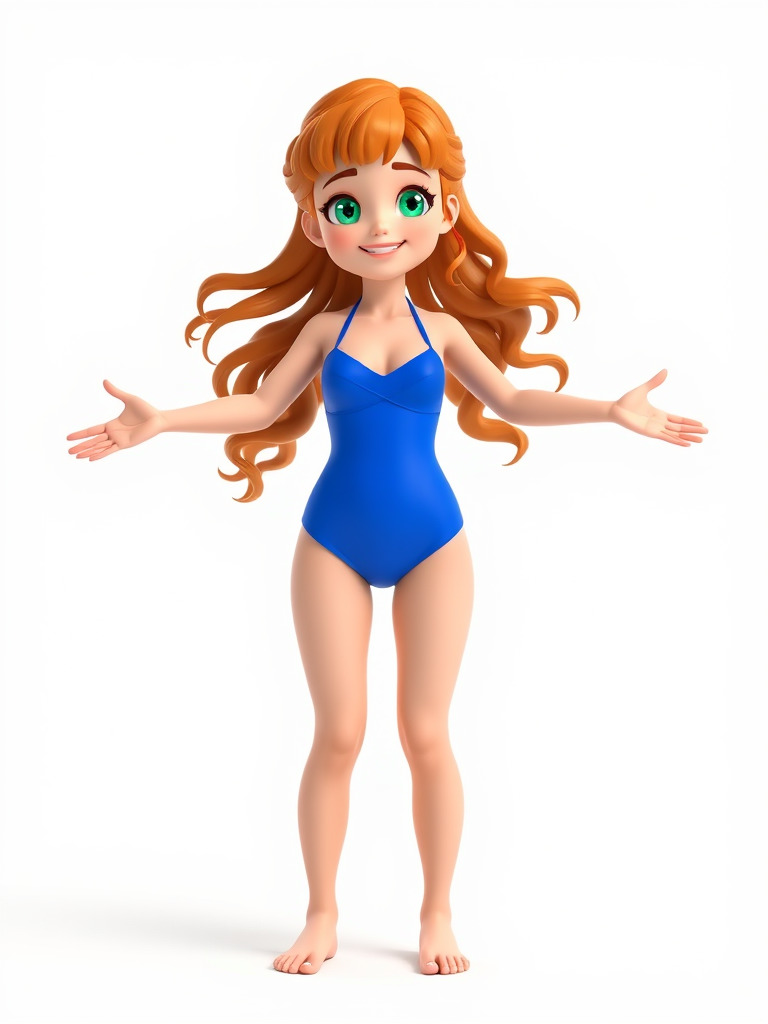 Animated Redhead Swimsuit Girl Rigged and Animated D Model Low-poly 3D model_2