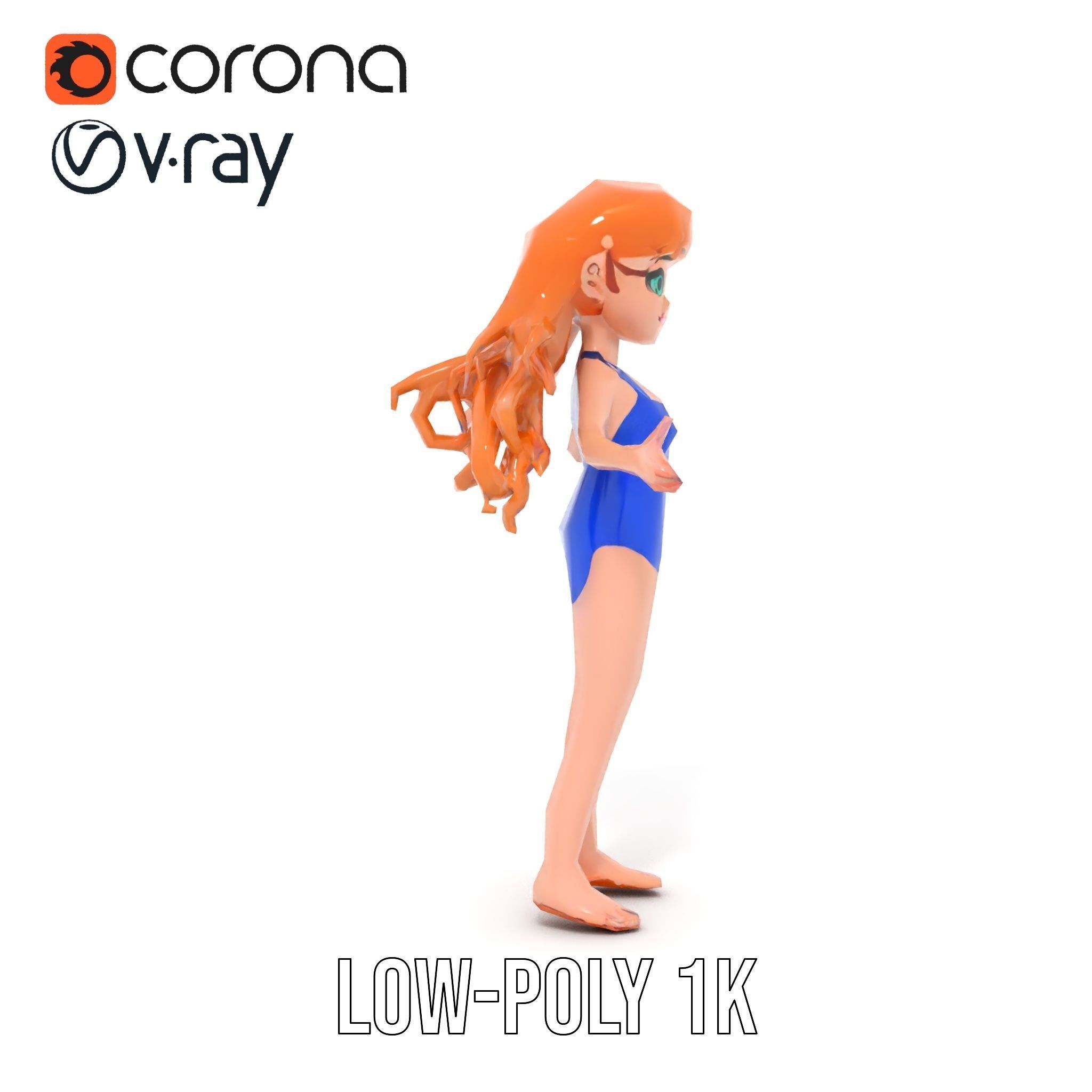 Animated Redhead Swimsuit Girl Rigged and Animated D Model Low-poly 3D model_25