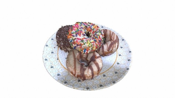 Donuts on Plate Low-poly 3D model