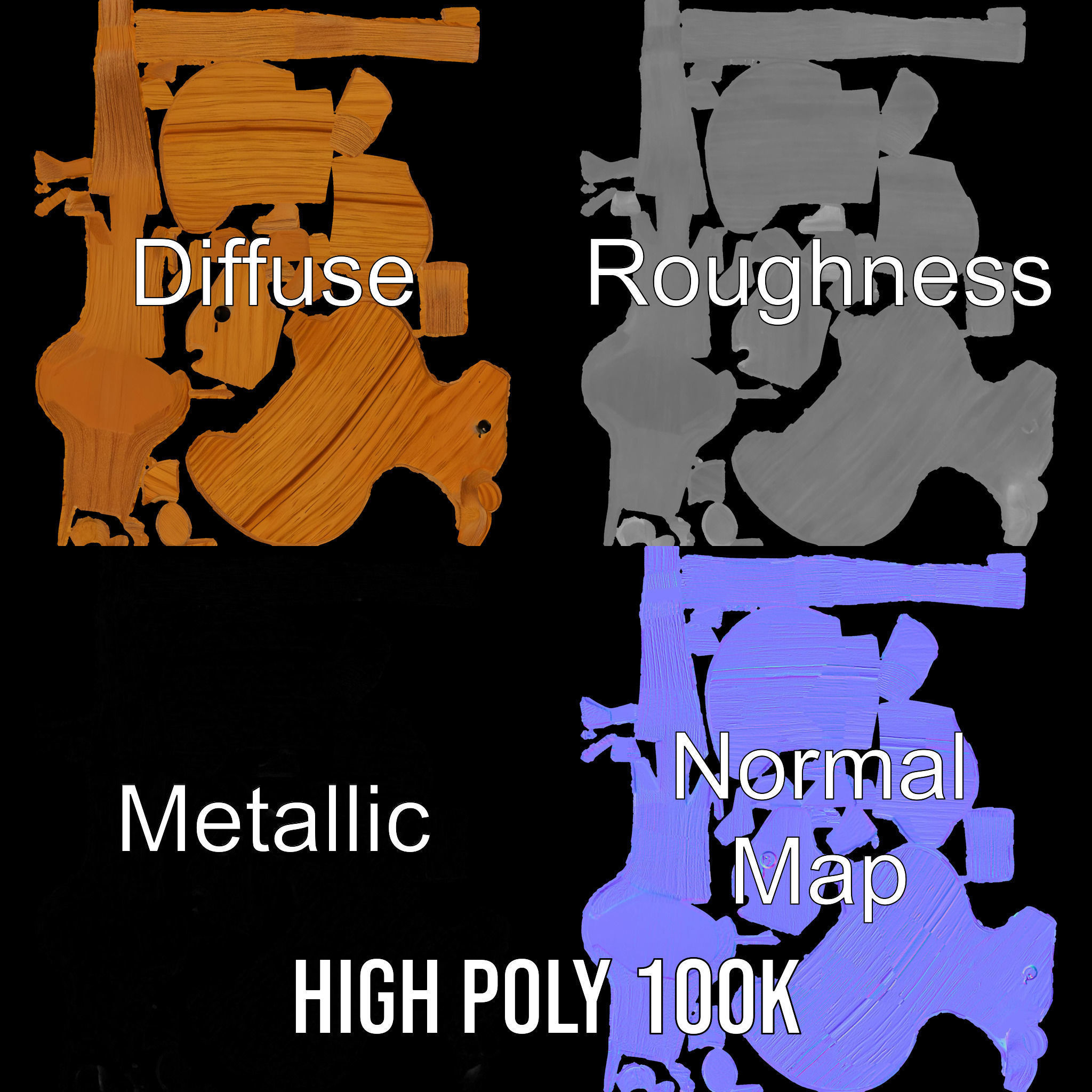 Wooden Animal Toy Model Pack Low-poly 3D model_3