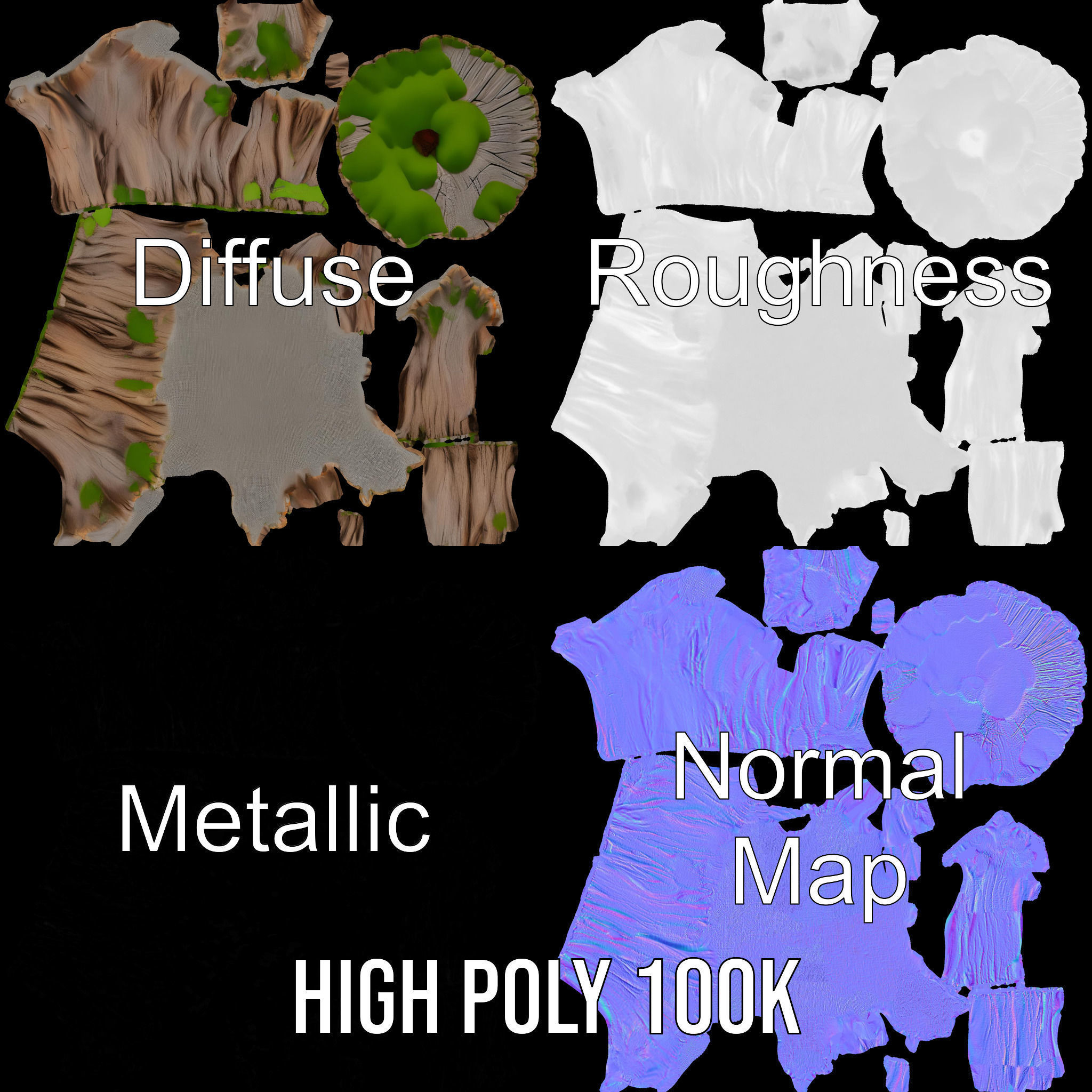 Mossy Tree Stump model pack Low-poly 3D model_3