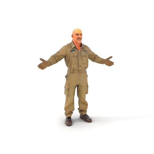 Bald Maintenance Worker D Model Rigged and Animated Low-poly 3D model