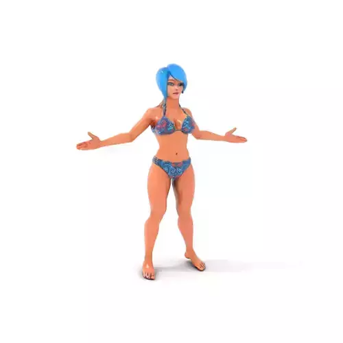 BlueHaired Bikini Warrior Rigged and Animated D Model Low-poly 3D model