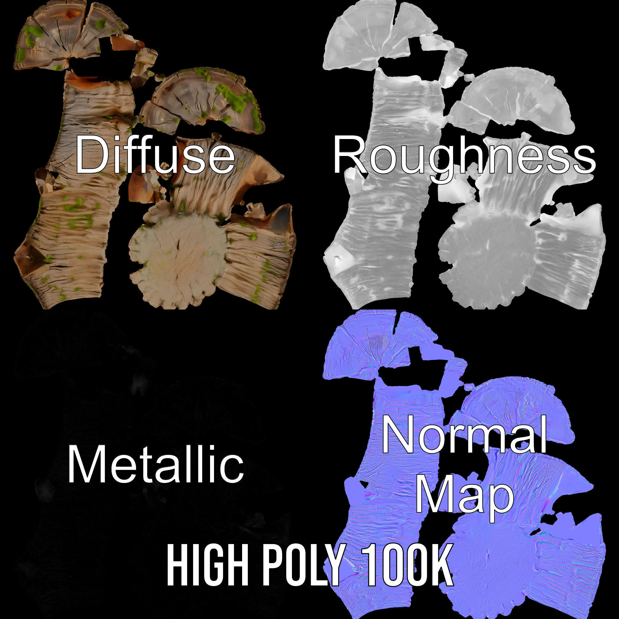 Mossy Tree Stump Model Pack with Natural Texture Low-poly 3D model_3