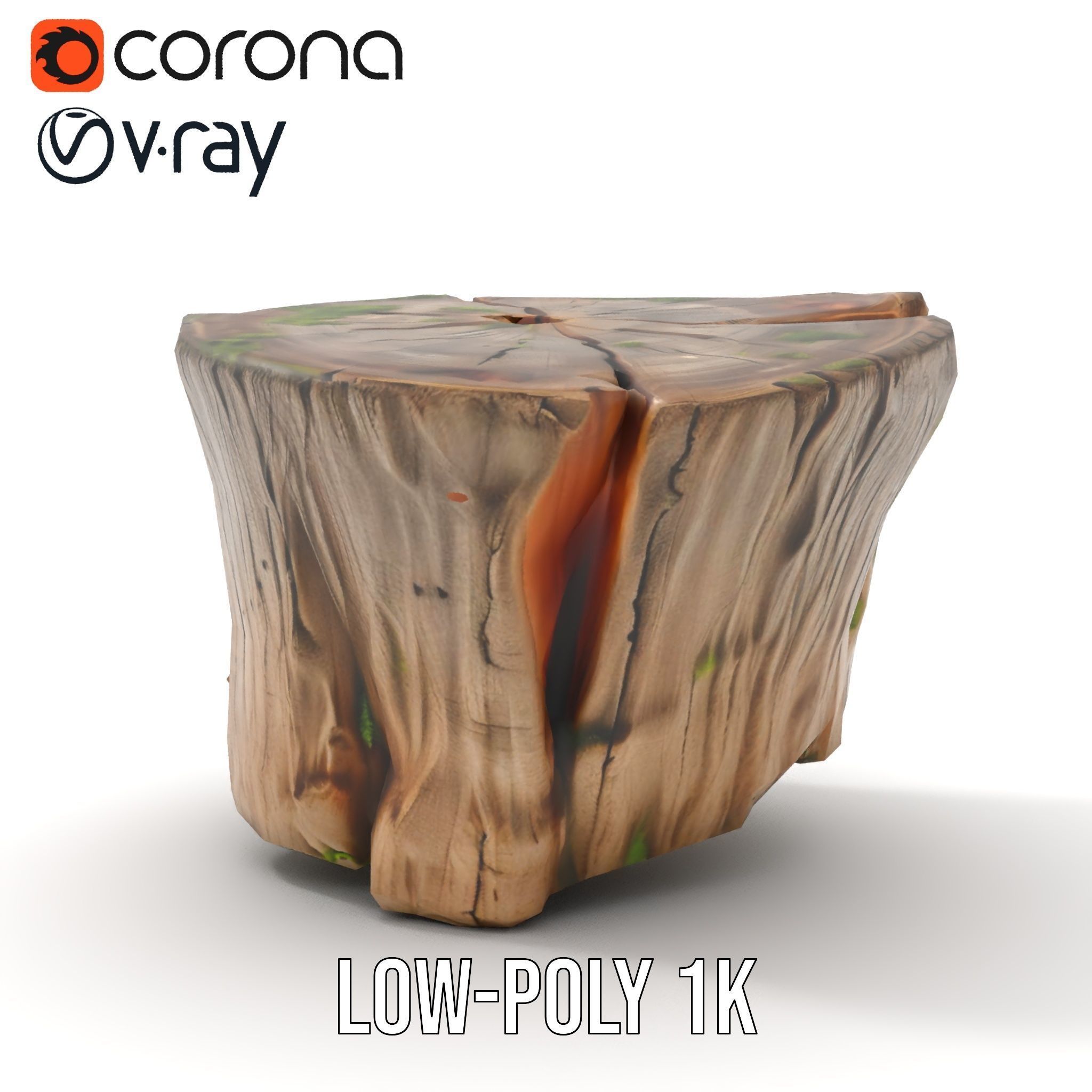 Mossy Tree Stump Model Pack with Natural Texture Low-poly 3D model_12