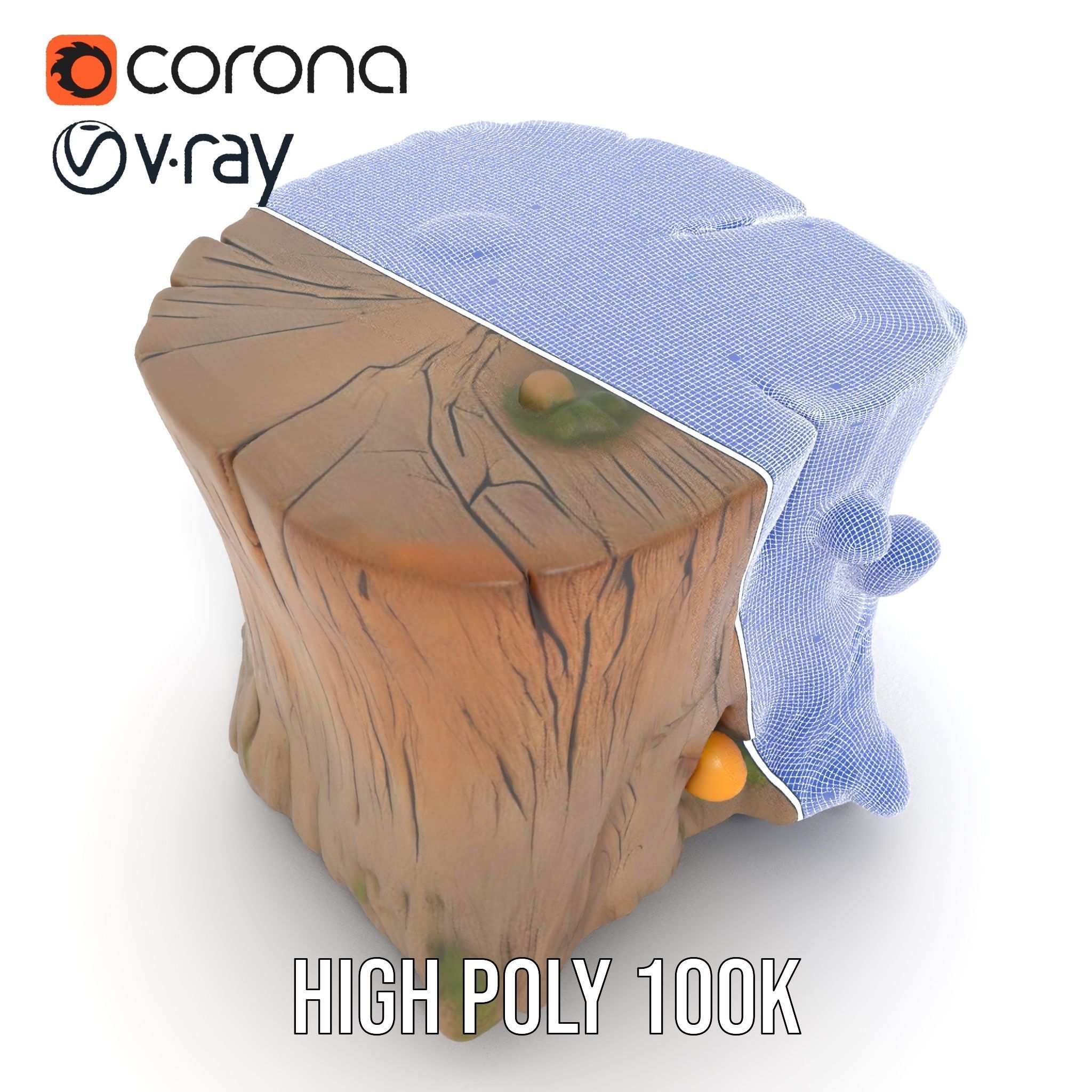 Forest Tree Stump with Moss and Fungi Model Pack Low-poly 3D model_33